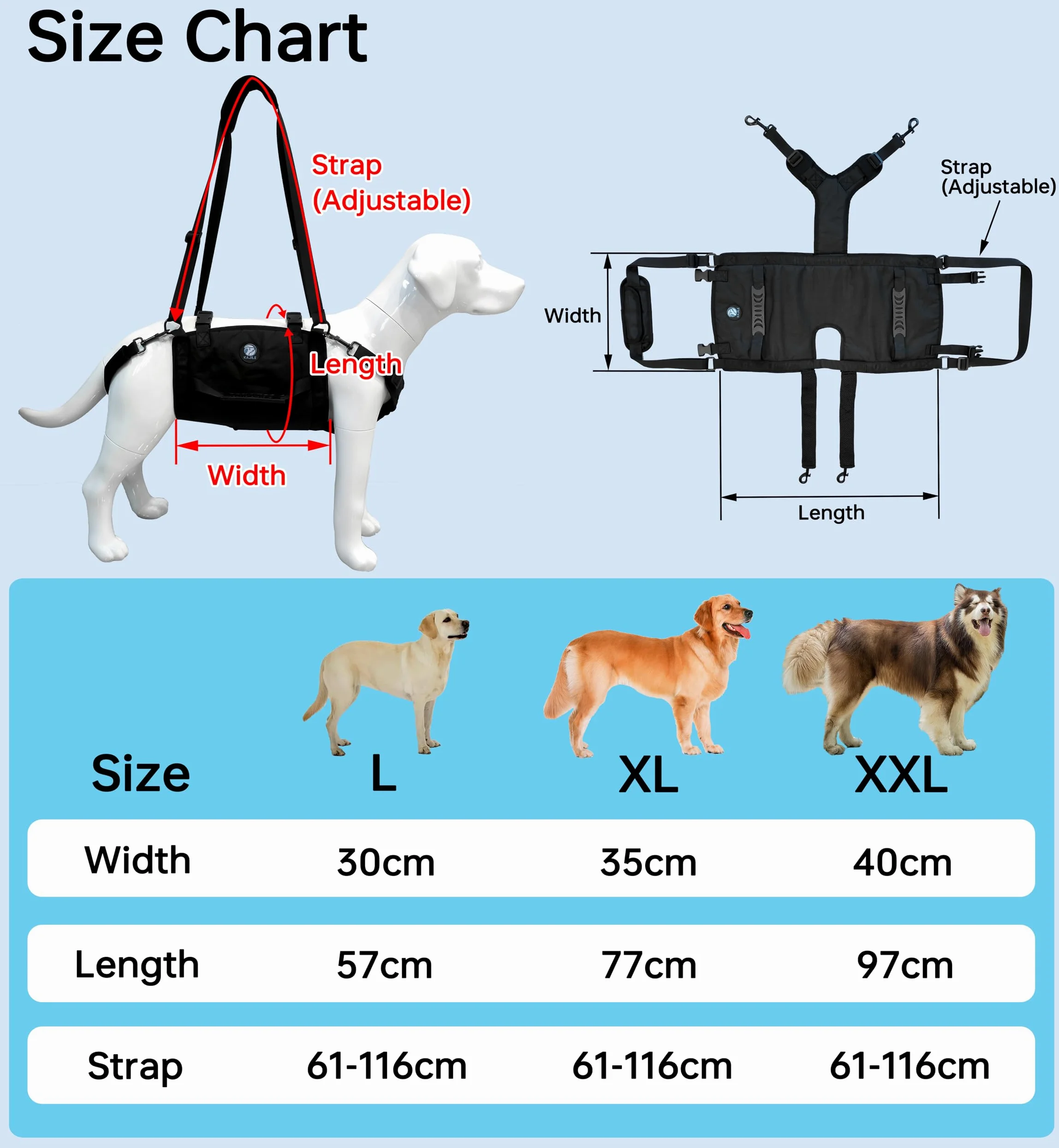 Imbracatura Supporto Totale Per Cani Grandi,Aiuto Artrite,Nero,XL | Per cani grandi,zampe ferite,disabilità,cani anziani con artrite,aiuto per passeggiate,resistente e traspirante
