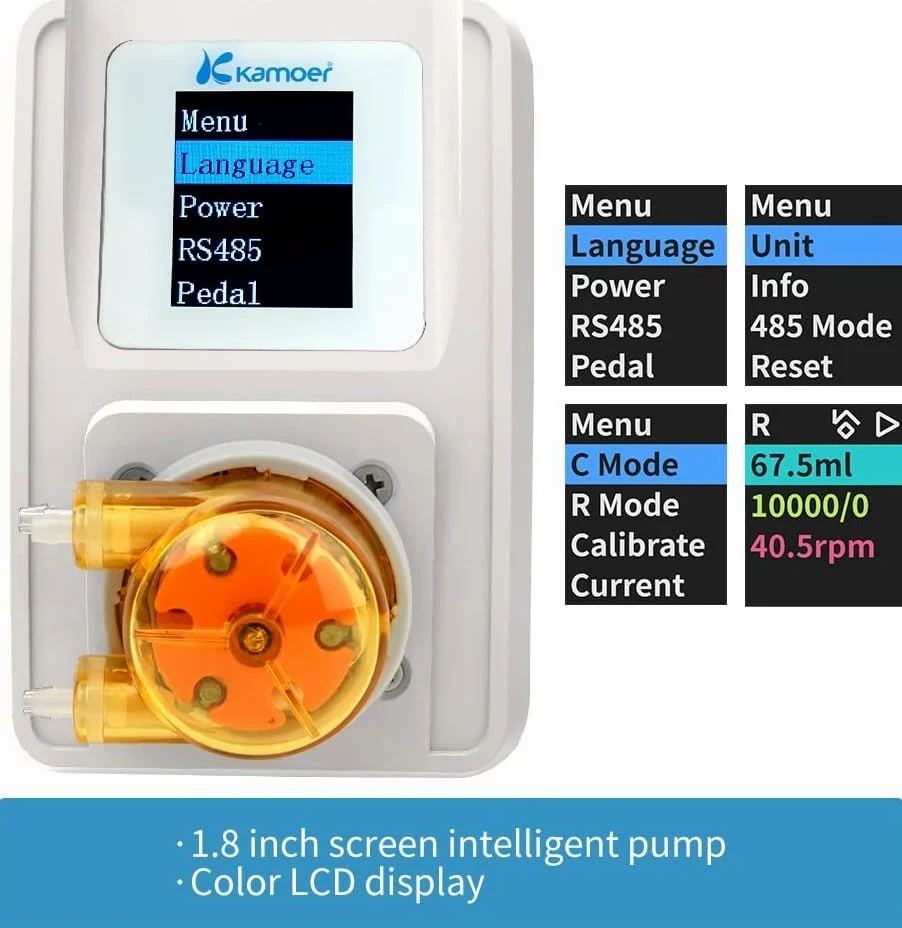 Kamoer M1-STP - Pompa a tubo intelligente 24 V, motore passo-passo regolabile, con flusso basso e controllo per acquari da laboratorio 0-88 ml/min