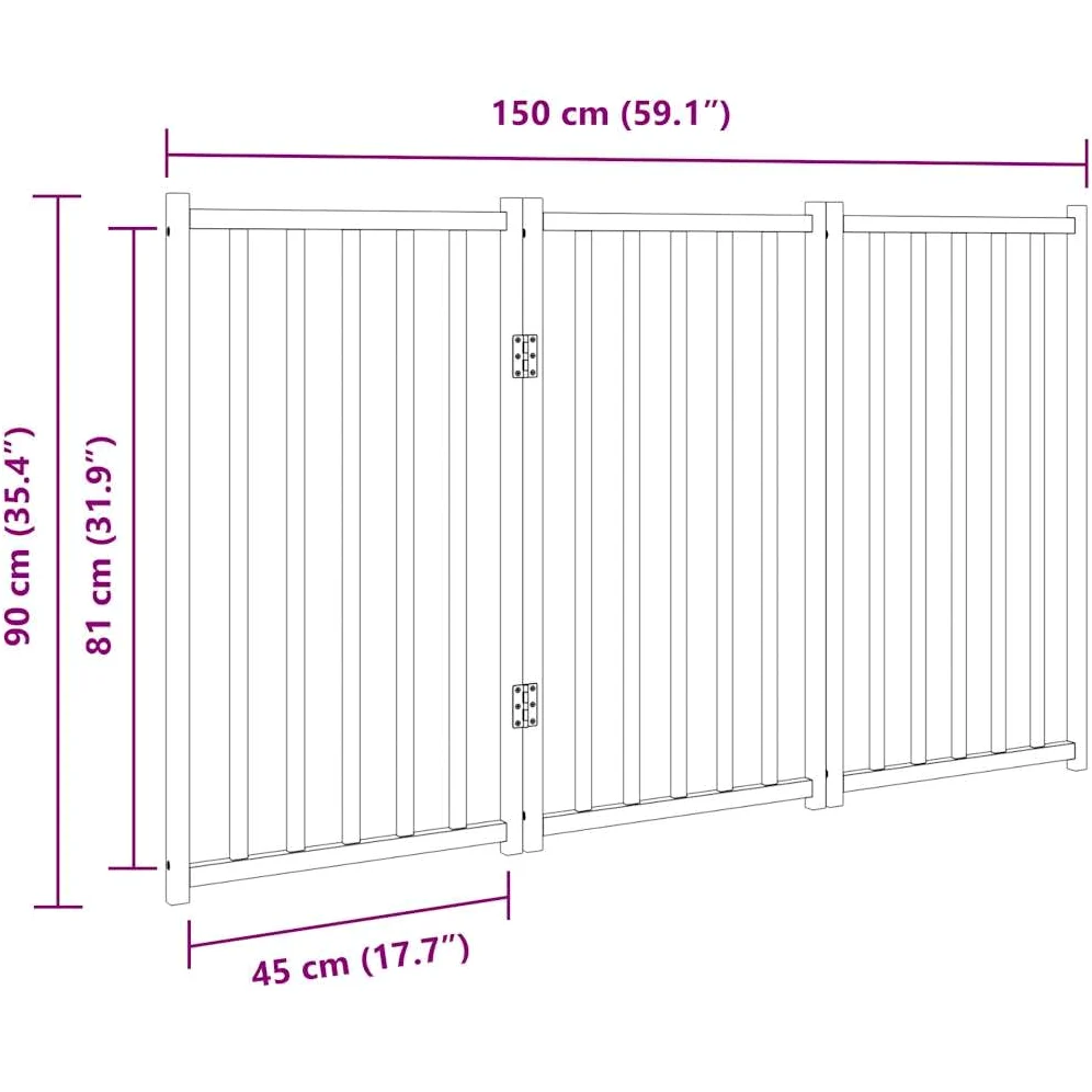 vidaXL Cancelletto per cani pieghevole a 3 pannelli 150 cm in legno massello di abete