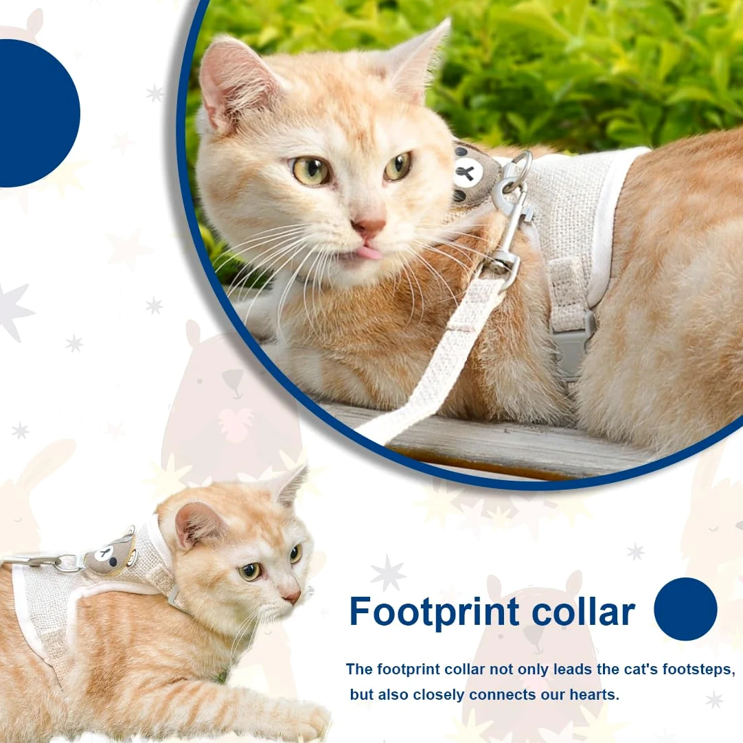Guinzaglio e Pettorina per Coniglio Nano - Imbracatura Regolabile con Accessori per Piccoli Animali, 120cm, per 1-1,5 kg (Beige)