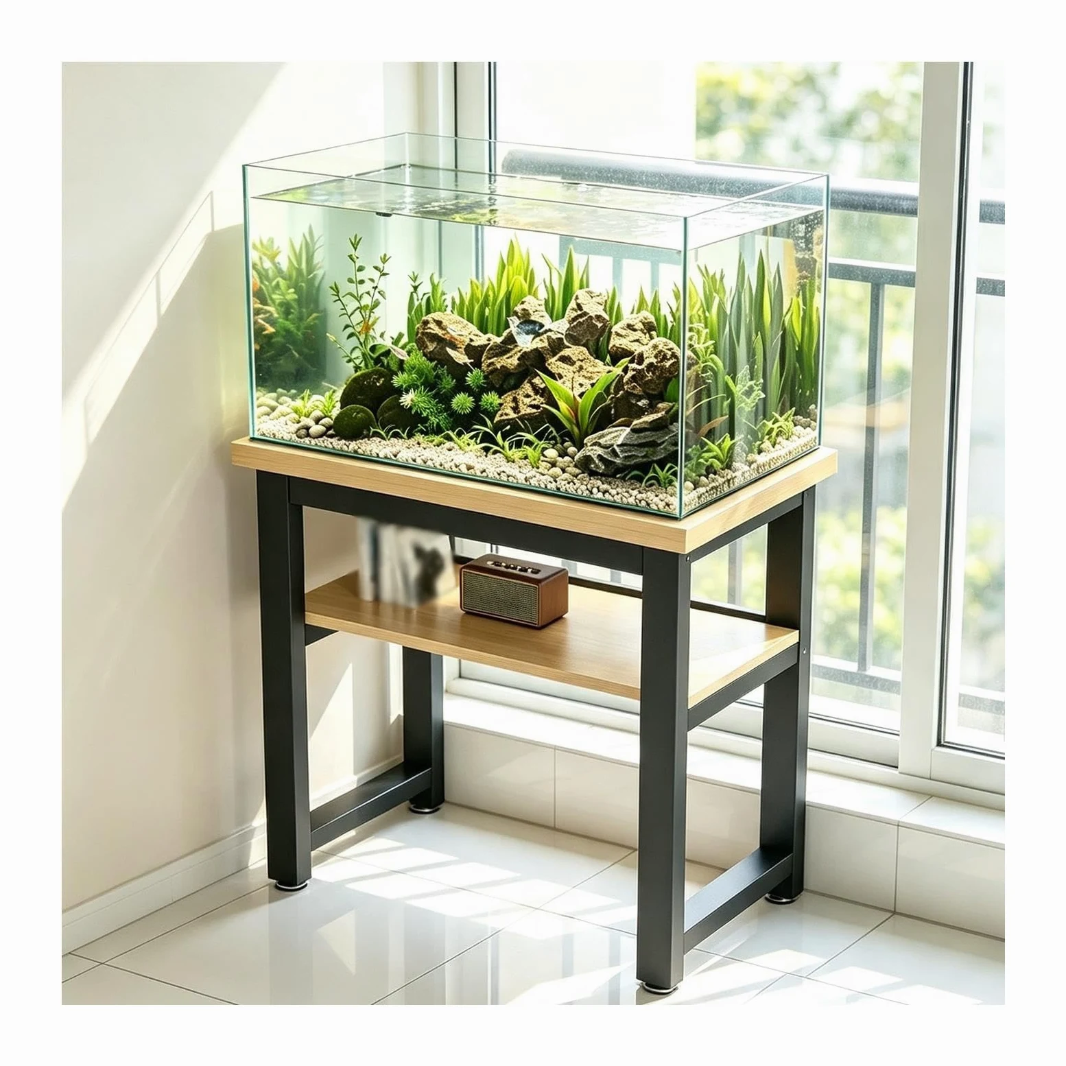 Tavolo per Acquario, Cassetto per Acquario | Pannelli Ispessiti, Piano d'Appoggio Multilivello, Supporto Stabile(2,80x30x75cm/31.5x11.8x29.5in)