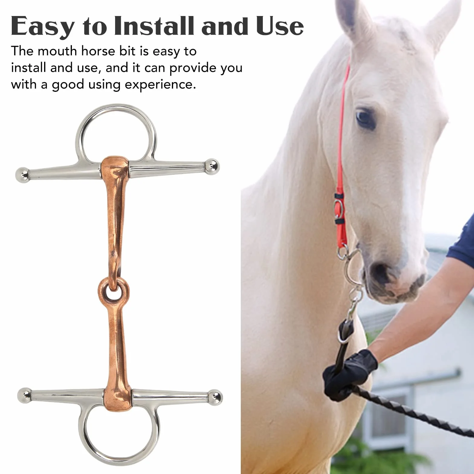 Yosoo Health Gear Filetto per Guance di Cavallo, Anello Allentato in Acciaio Inossidabile, Punte da Addestramento per Masticazione Completa in Rame, Premium per Cavalli o Accessori da Esterno,