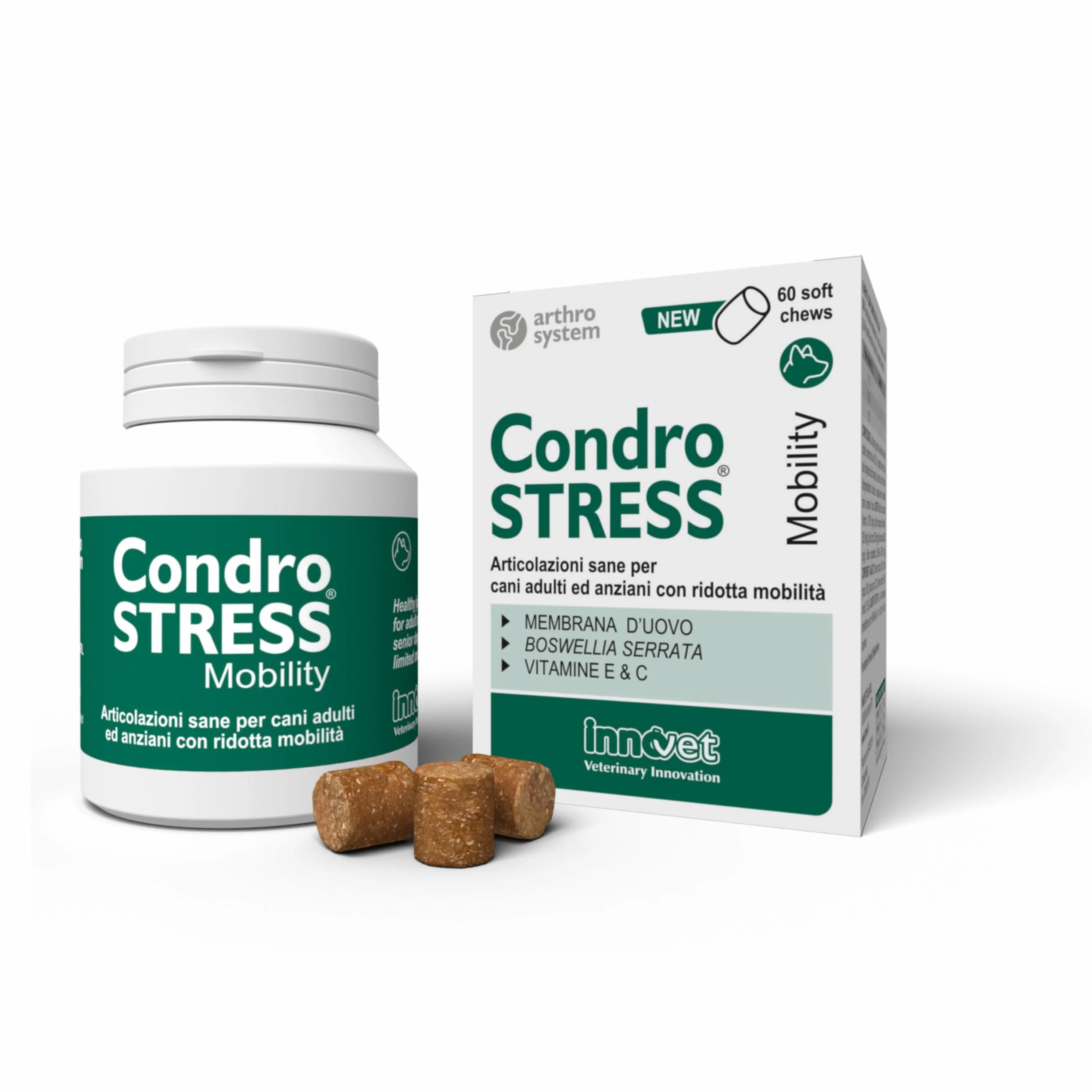 Innovet Condrostress Mobility per Cani Adulti e Anziani Che Soffrono di rigidità articolare – 60 Soft Chews – Supporta Il metabolismo cartilagineo e la Mobilità