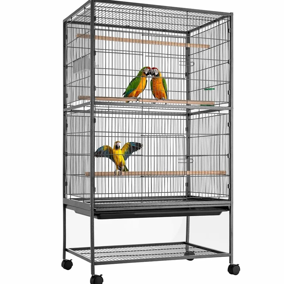 BAKAJI Voliera XL per Uccelli Pappagalli Canarini Parrocchetti 135 x 78 x 52 cm Gabbia Grande in Metallo Bird House Cassetto Estraibile per la Sabbia, Altezza 135 cm