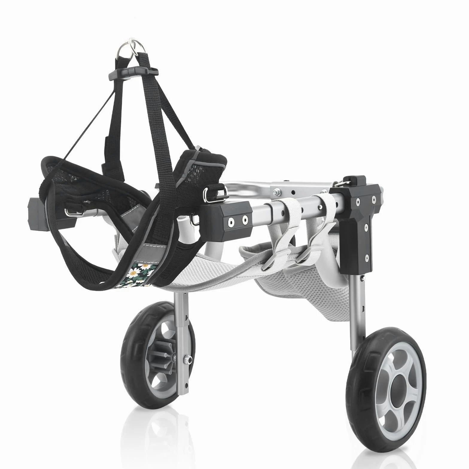 Sedia a Rotelle per Animali Domestici in Alluminio Regolabile, Carrellino per Cani Disabili Feriti Zampe Posteriori, Ruote Silenziose per Cani 2-7kg, Materiale ABS Resistente per Riabilitazione