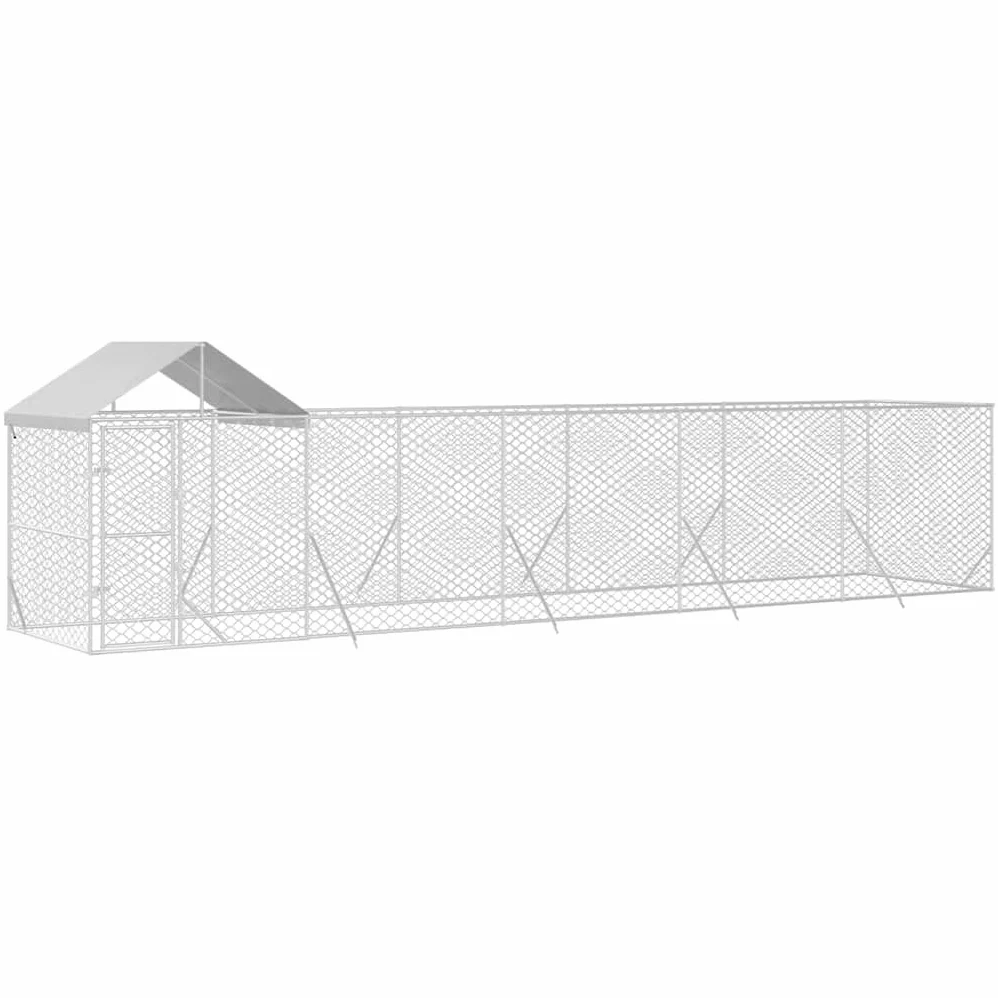 Cuccia esterna in acciaio zincato argento, 10 x 2 x 2,5 m | Con tettuccio impermeabile, porta con serratura, rete ventilata, per cani e piccoli animali
