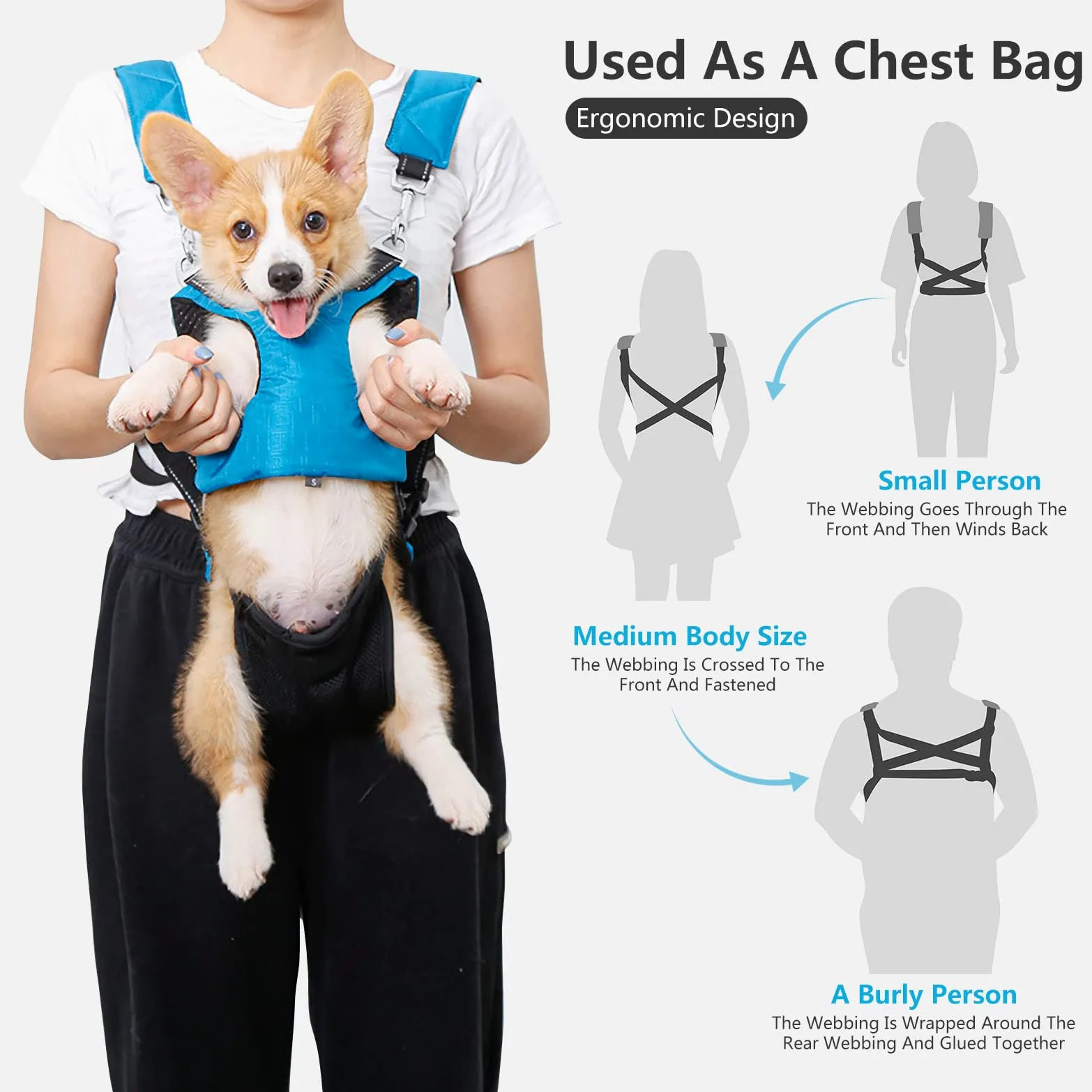 PETCUTE 5-IN-1 Zaino Frontale per Cani,Traspirante Marsupio per Cani con Cinturino Riflettente,Maniglia Confortevole,Regolabile,Borsa da Trasporto per Cane per Viaggio,Campeggio,Passeggiate