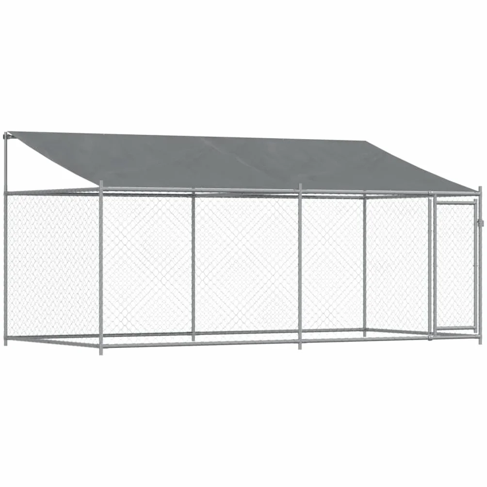 Gabbia Cane, Box per Cani da Esterno con Tetto e Porta Grigia 4x2x2 m in Acciaio Zincato