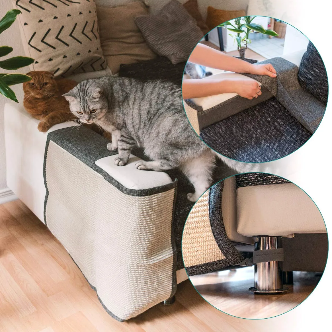 Navaris Tappeto Tiragraffi Gatti Divano - Tappetino Tiragraffi Poltrona Lato destro - Tappeto Tira Graffi Protezione Bracciolo 50x70cm - Grigio
