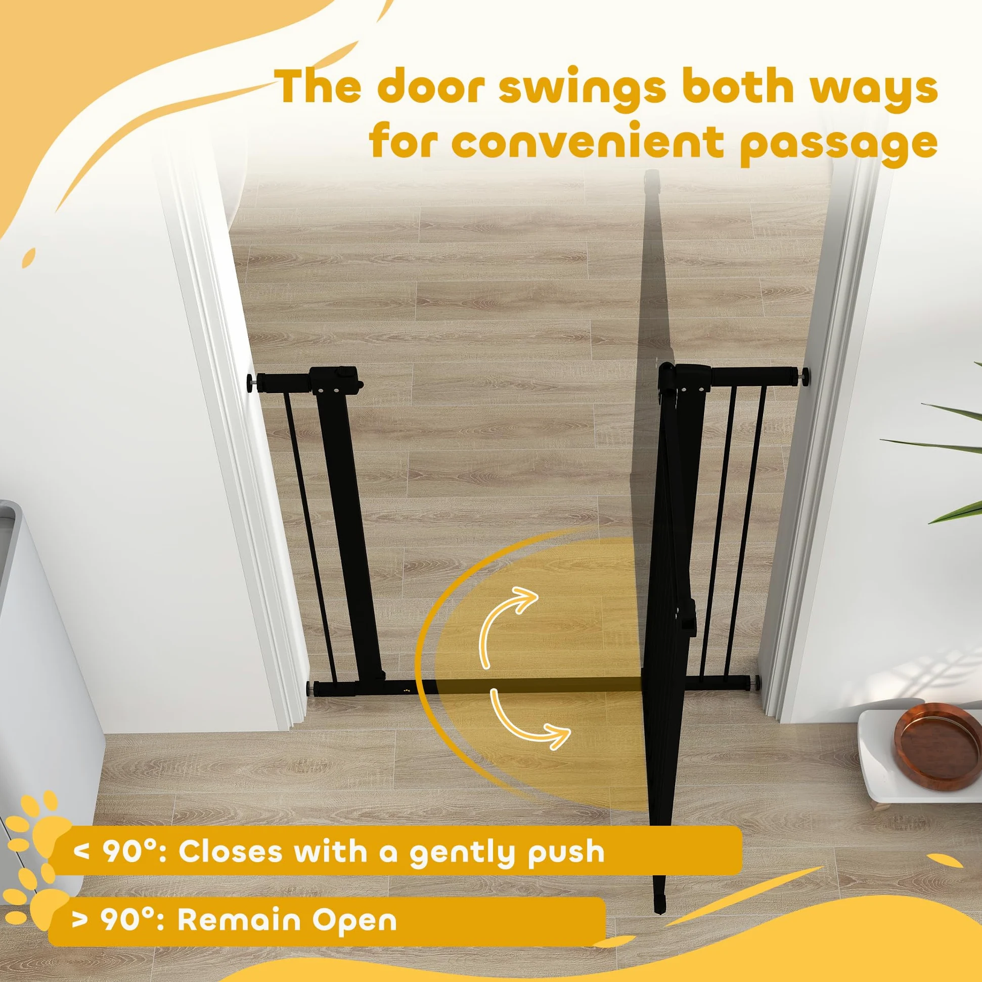 Barriera per cane PawHut Cancelletto regolabile 76-104 cm Barriera di sicurezza cane con 2 estensioni e doppia chiusura per scale e porte Nero