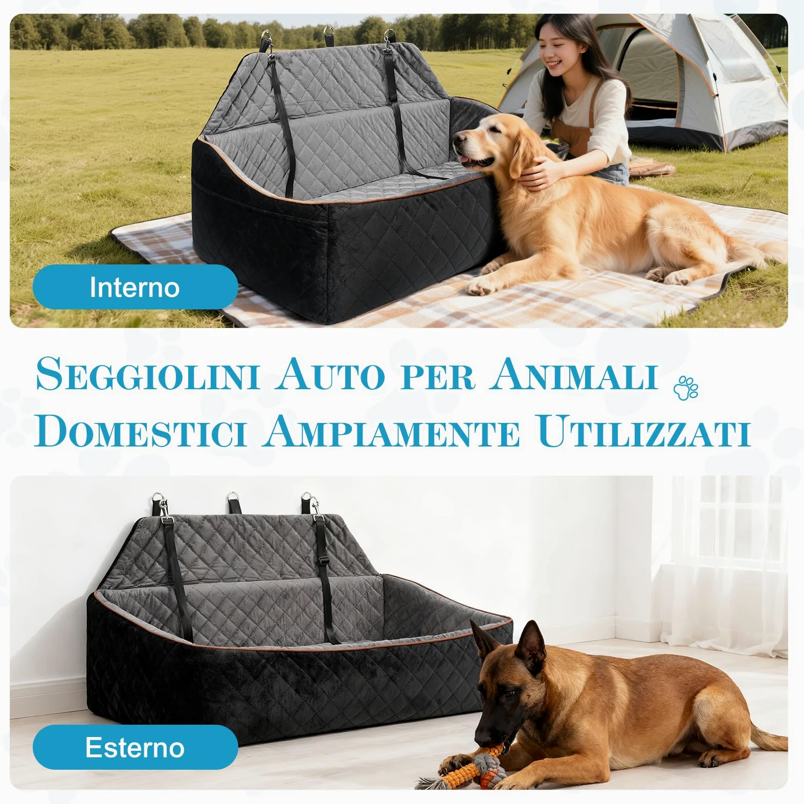 Seggiolino Auto per Cani per Cani Grandi/Medi fino a 45 kg - Seggiolino Auto Cane Rimovibile e Lavabile, Trasportabile con Guinzaglio e Base Antiscivolo per Sedile Posteriore
