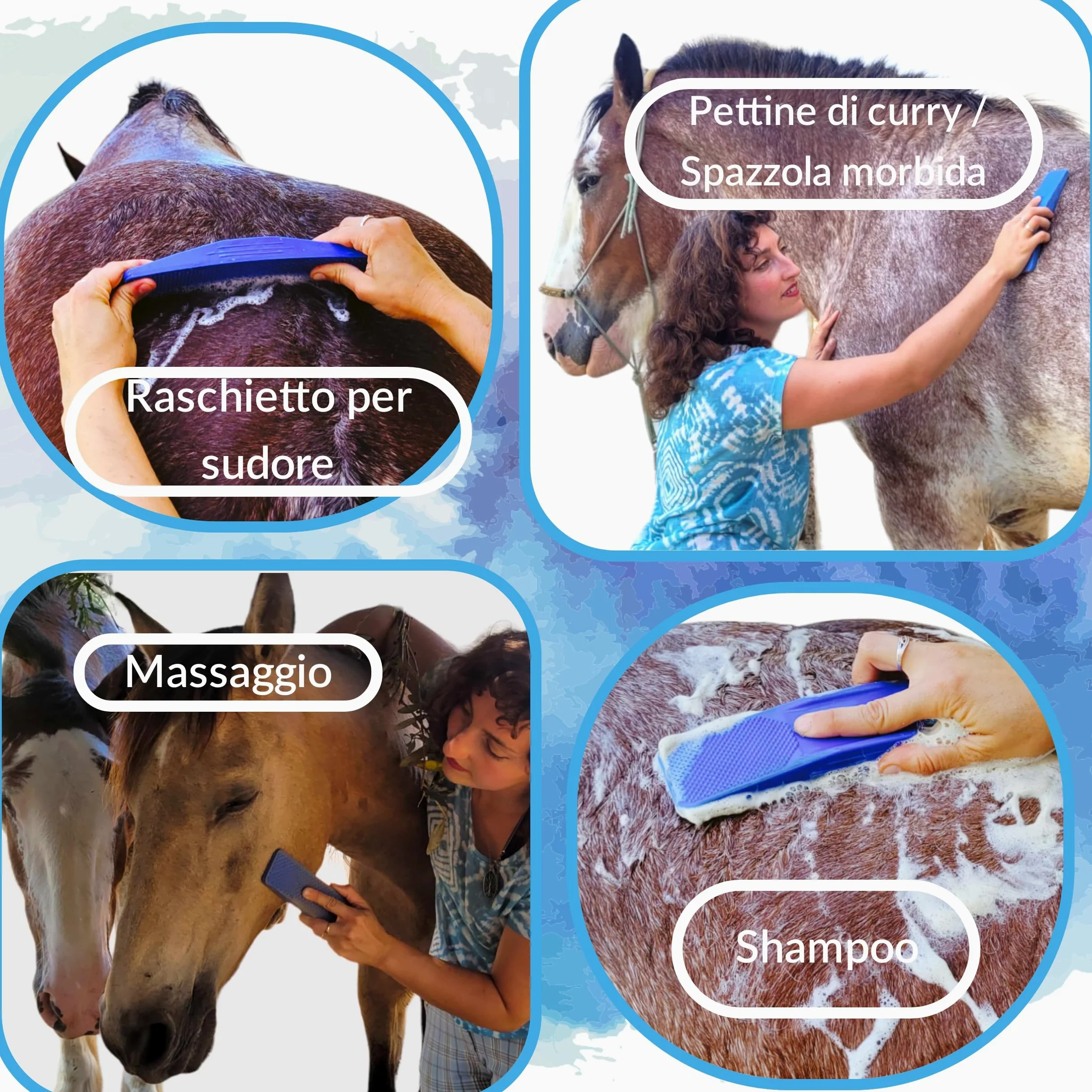 Spazzole per Cavalli, Kit 6 In 1 per La Strigliatura Dei Cavallo Spazzola PURE HORSE Pettine Massaggiante per Cavalli Grooming, Spazzola Morbida, Massaggio ] per la Pulizia Di Testa E Corpo, Shampoo