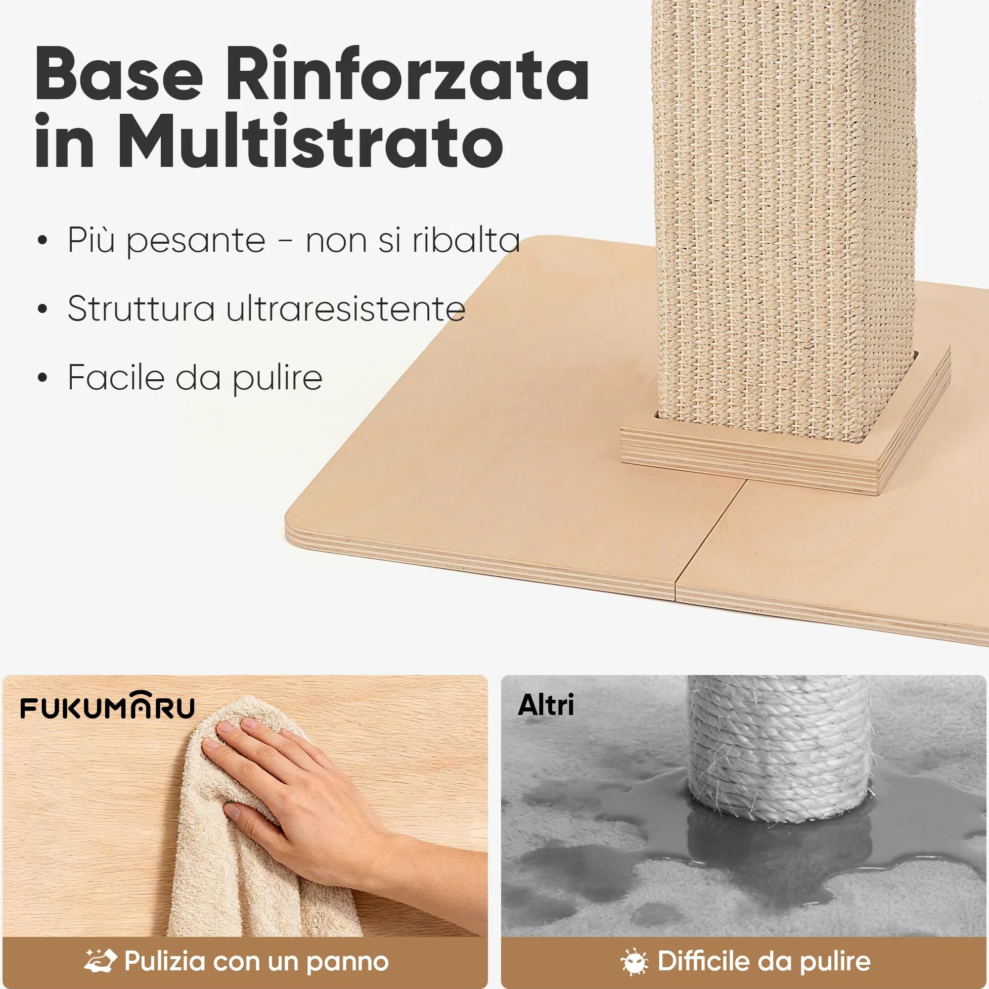 FUKUMARU Tiragraffi per Gatti, Moderno Palo Tiragraffi Alto con Cuccia per Gatti Adulti da Interno, Grande Albero Graffi con Cuccia, Struttura in Legno Massello e Sisal Naturale