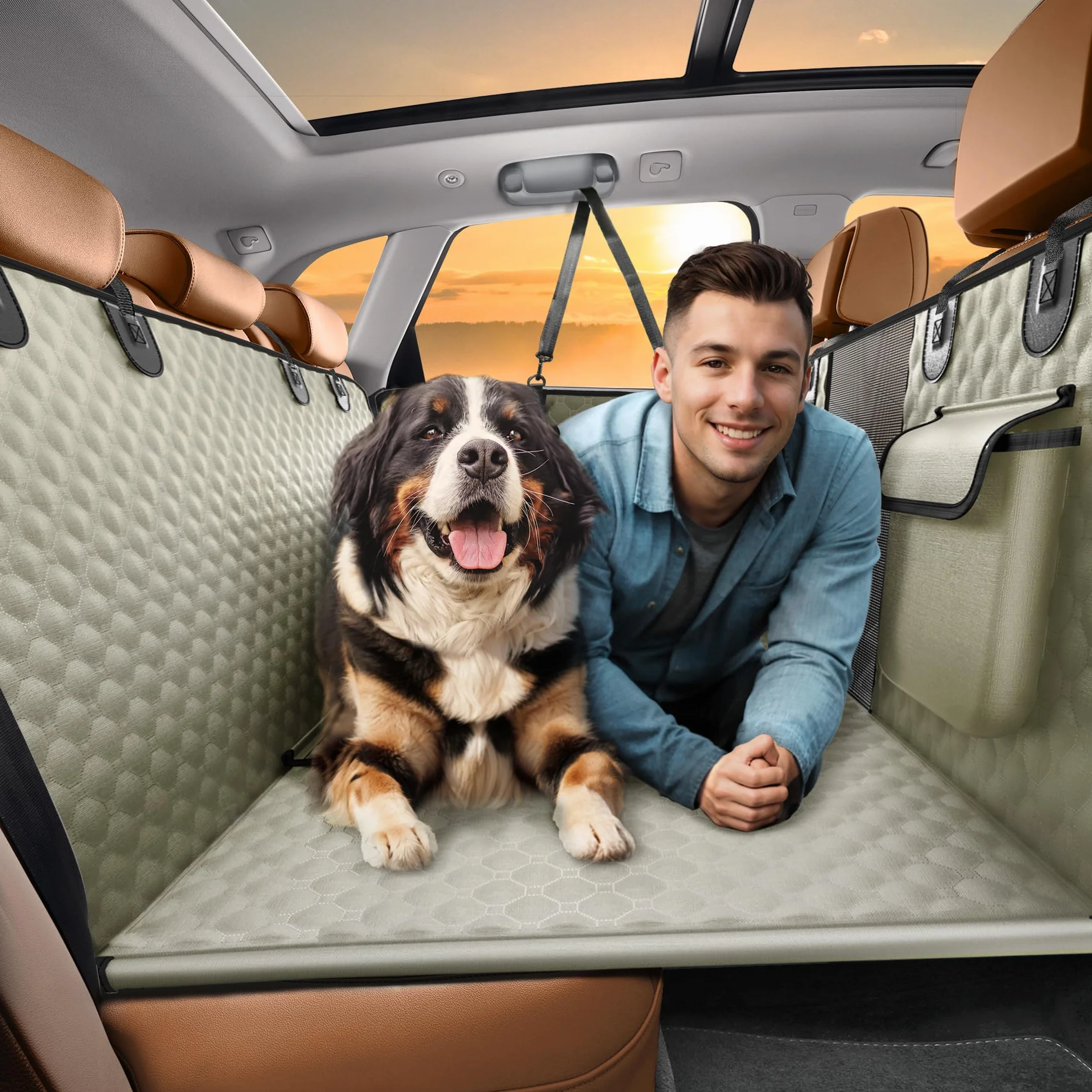 Estensore per sedile posteriore per cani, coprisedile per auto per cani resistente per sedile posteriore e masticatore aggressivo, grande copertura per sedile auto con fondo rigido per cani, amaca per