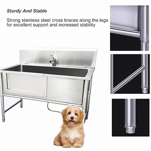 Vasca da bagno per cani in acciaio inox per toelettatura domestica, stazione di lavaggio per animali domestici con bacino profondo per una facile pulizia