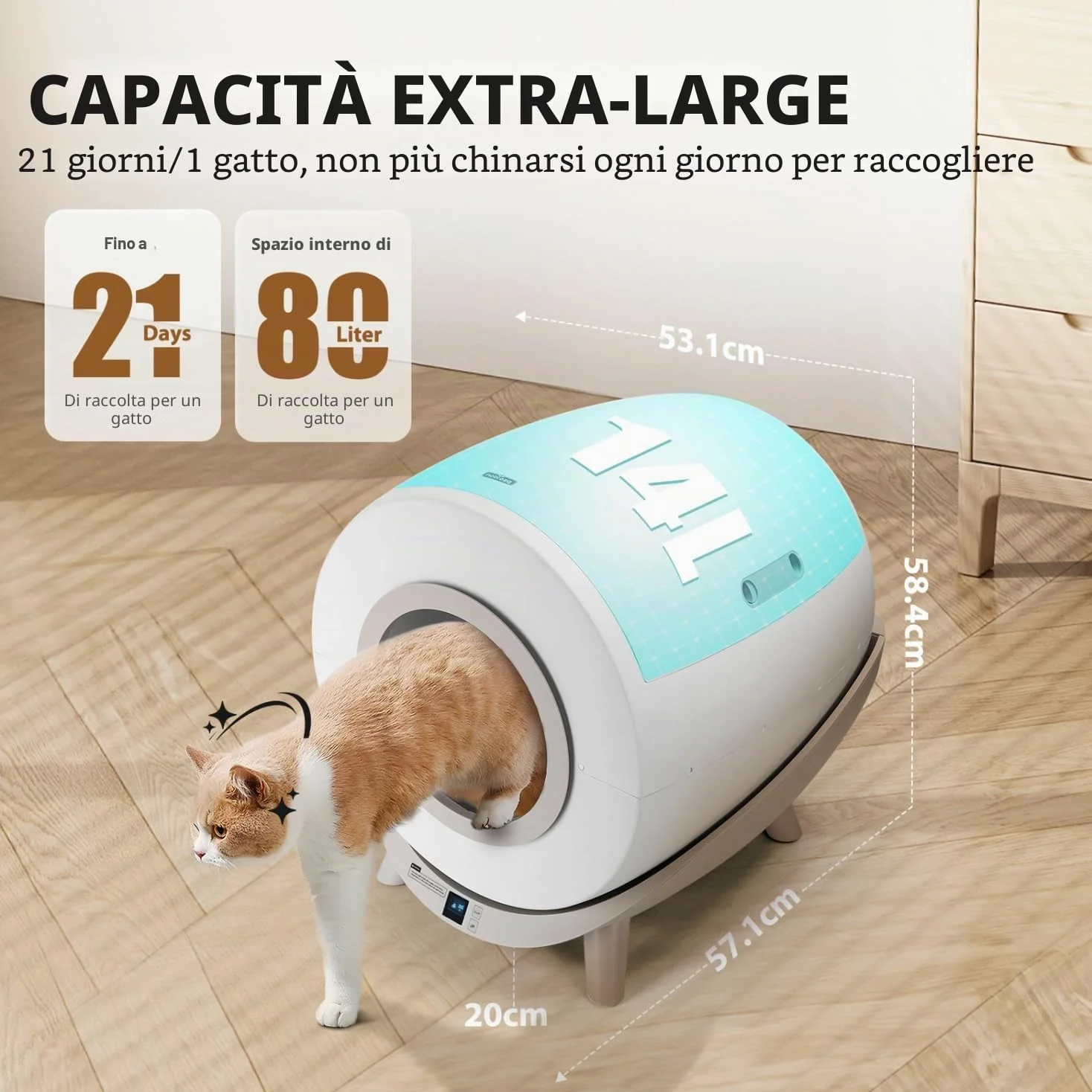 Nobleza - Lettiera Gatto Autopulente, Antiodore Lettiera Automatica Autopulente con App 80L, Cassetta Autopulente WiFi per Più Gatti, Sacchi Spazzatura Inclusi