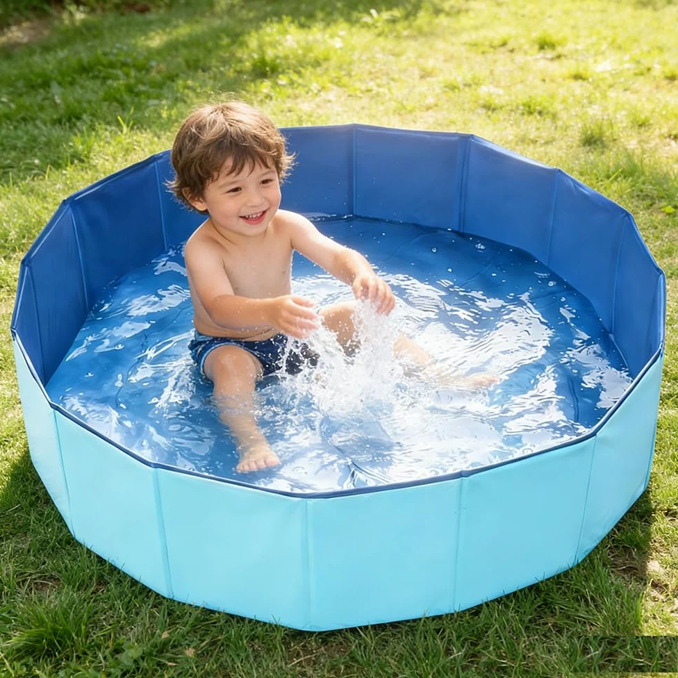 Piscina per Cani Pieghevole, Portatile PVC Vasca per Cani Piscina per Grandi e Piccoli Cani, Rivestimento Antiscivolo, con Foro di Scarico, 3 Dimensioni Disponibili per Piccoli, 100 x 30cm