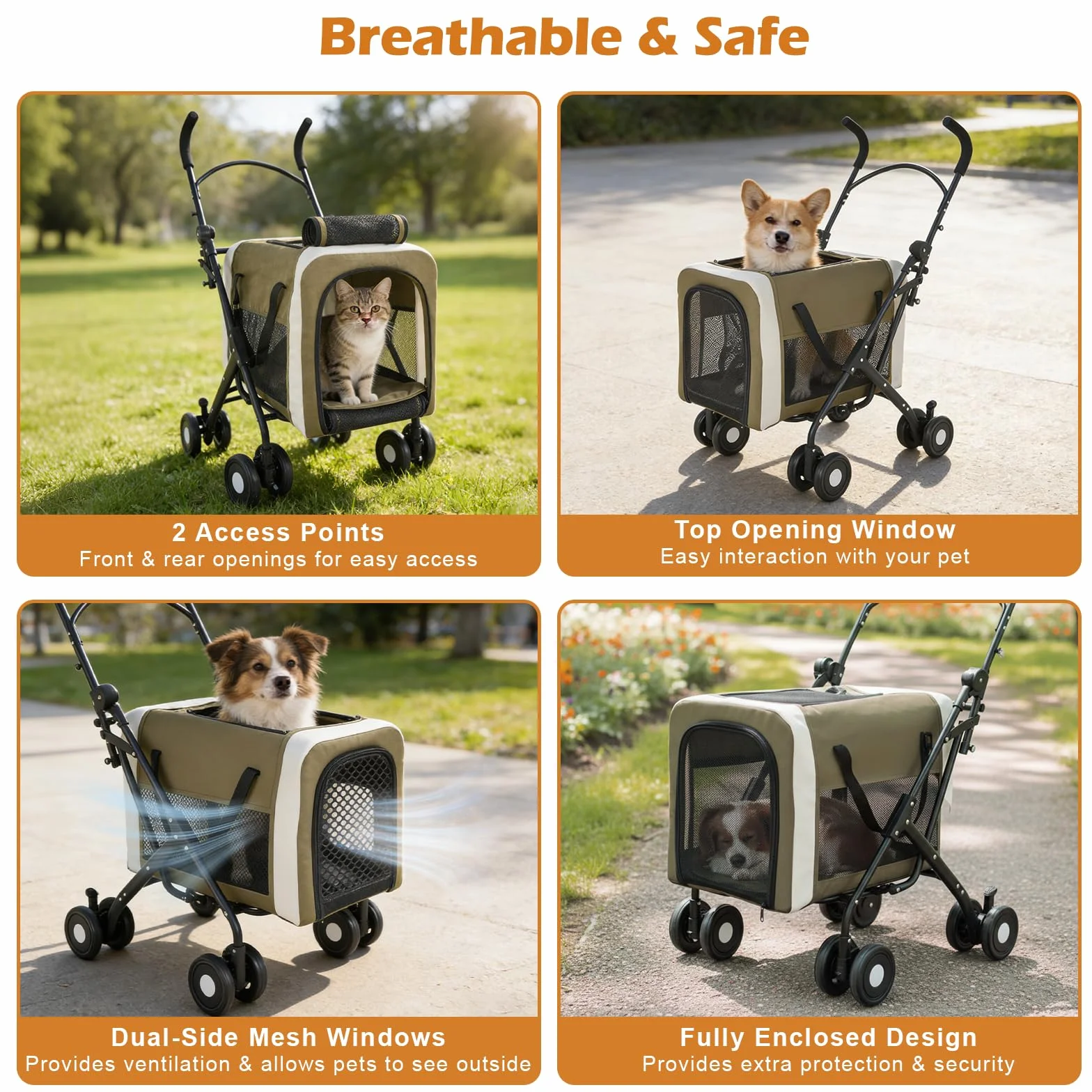 Passeggino per Animali Domestici per Cani e Gatti 30 kg, Passeggino/Trasportino per Animali Domestici 2 in 1, Cestino Pieghevole con Doppio Ingresso, Passeggino per Cani Esterno Portatile