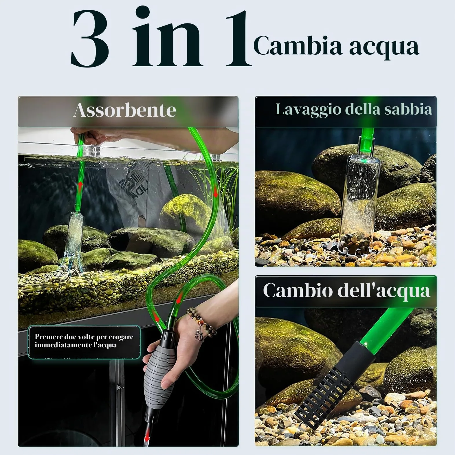 Cambio d'Acqua per Acquario, Detergente per Ghiaia per acquari Kit con sifone, vestito per il cambio dell'acqua dell'acquario e la pulizia della sabbia dell'acquario