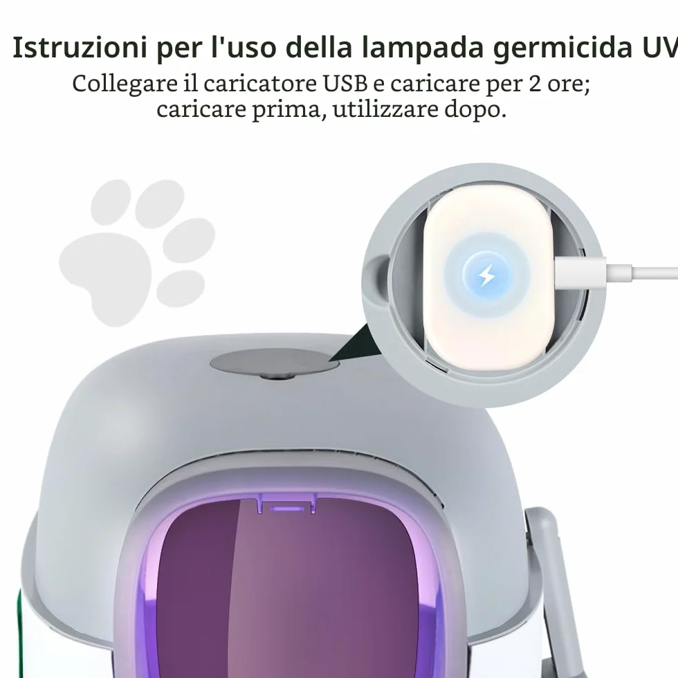 Lettiera per Gatti, Toilette, con Kit di Deodorizzazione & Telecomando di Disinfezione Automatica UV, Funzione Autopulente. (40 * 39 * 56 cm, Grigio)