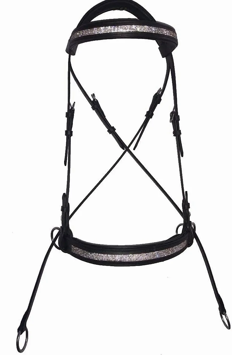 Pernottina in pelle senza morso con redini in gomma antiscivolo (extra pieno, nero)