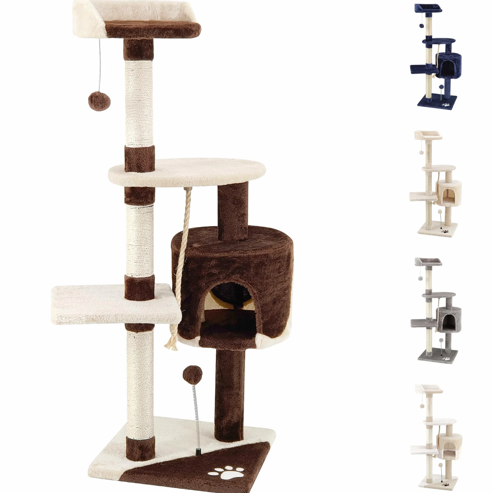 Beltom® TIRAGRAFFI per Gatto Alto 112 CM Parco Gioco Giochi GRAFFIATOIO SISAL Cuccia Albero Gatti Tira Graffi Palestra - Marrone-Beige