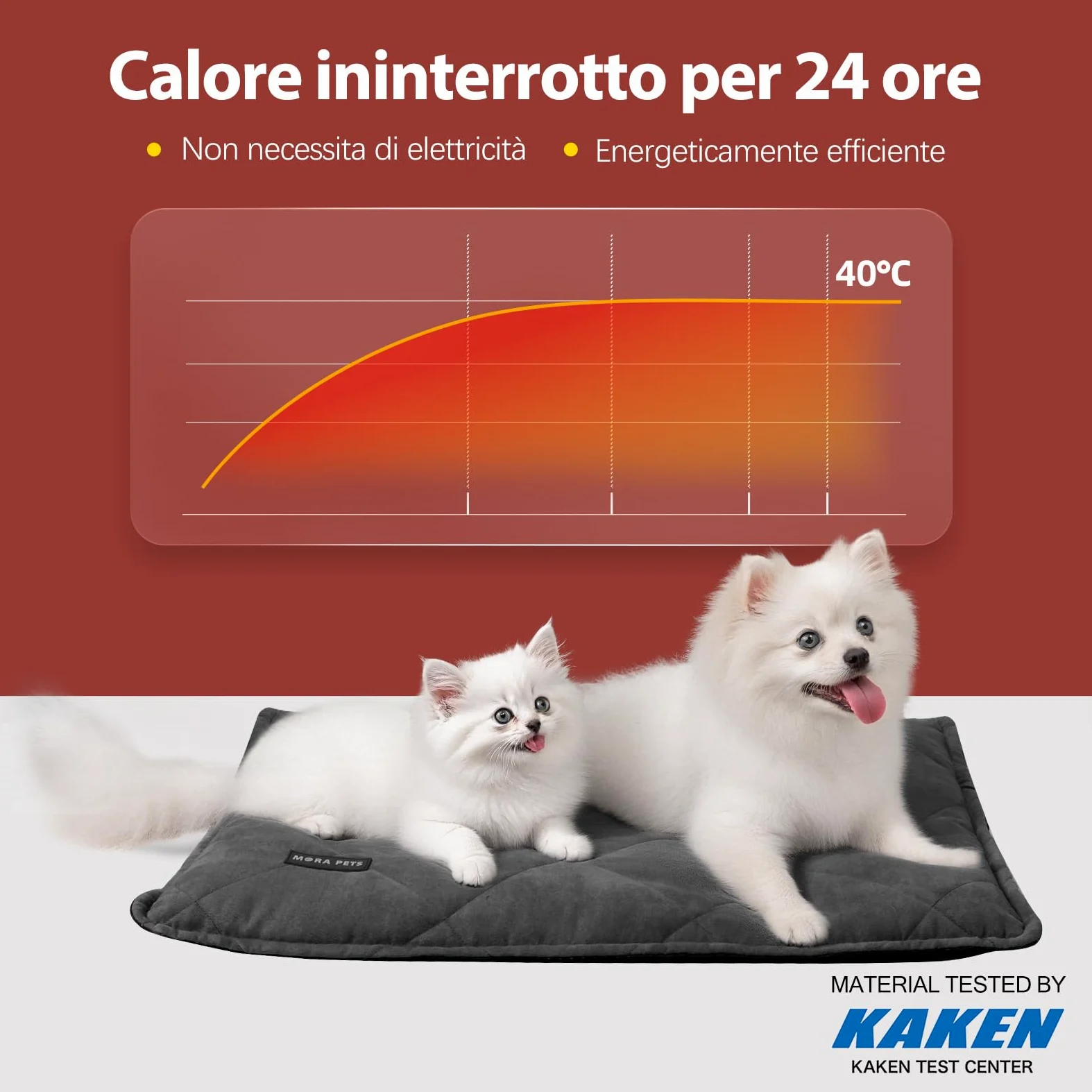 Mora Pets Tappeto riscaldante gatto Coperta autoriscaldante per gatti e cani Tappetino riscaldante Senza elettricità e batterie Coperta termica Rimovibile e Lavabile 76 x 52 cm