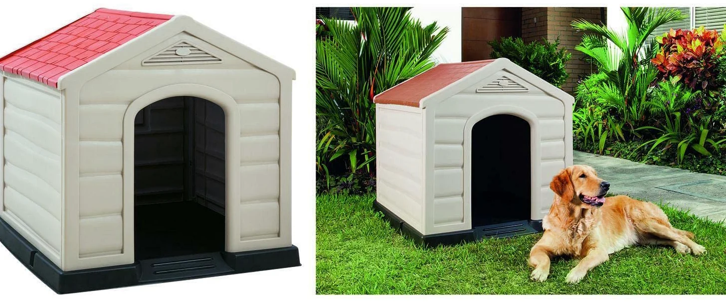 Happy House Cuccia per Cani in Resina PLASTICA Doggy Taglia Grande Large 90X92X89 CM Beige con Tetto Rosso