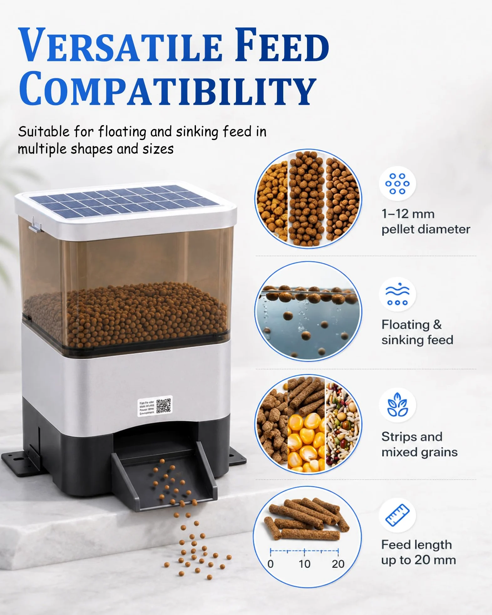 Alimentatore Automatico per Pesci da Laghetto con capacità 4L(10L), Alimentazione Solare E CA, Controllo Telefono/Pannello, Antiumidità, Timer Vacanza per Koi E Outdoor Black-4L