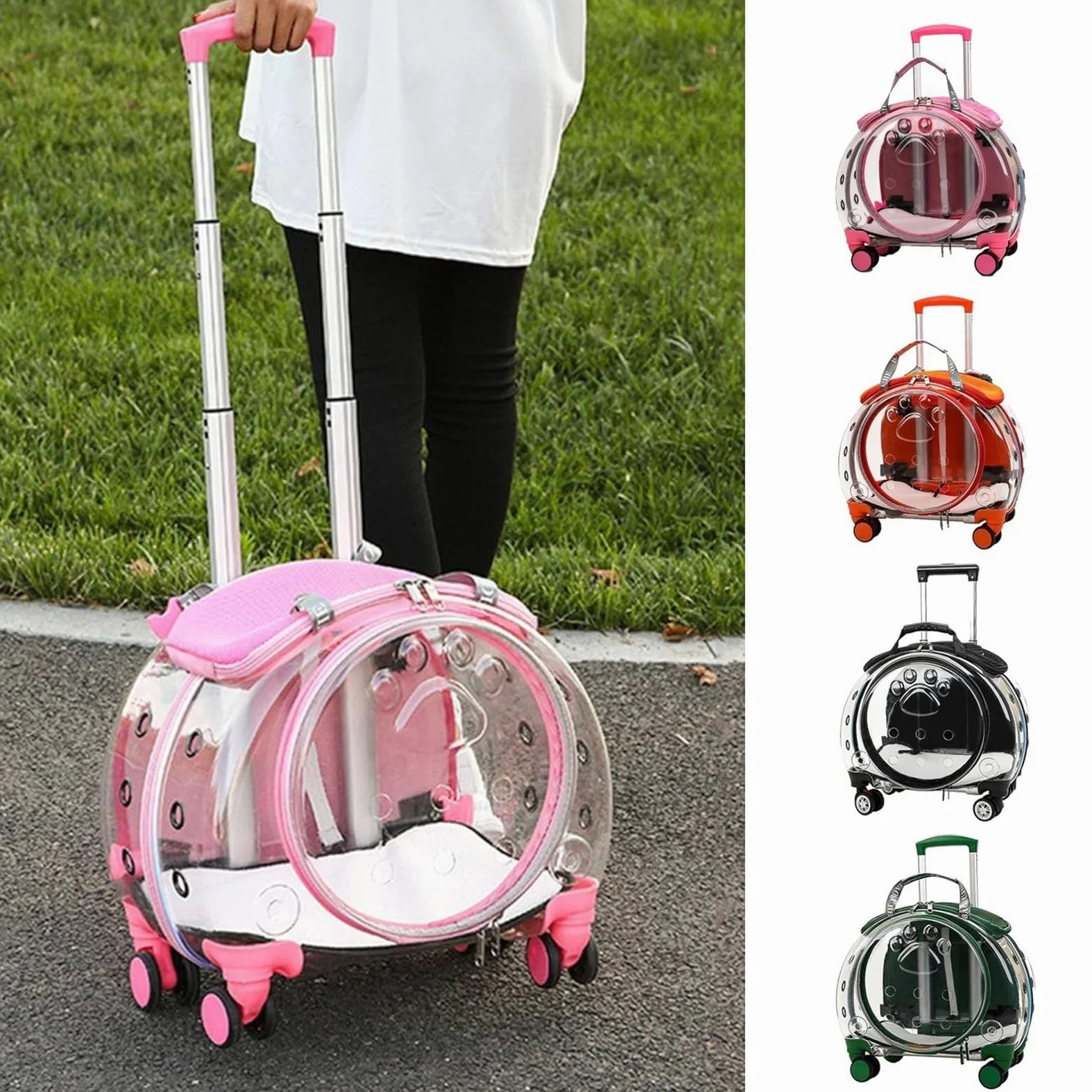 Trasportino per Gatti con Ruote – Zaino Trolley Rigido Trasparente e Traspirante per Gatti e Cani fino a 10 kg, Ruote Silenziose a 360°, Spallacci Rimovibili e Schienale Ventilato(Green)
