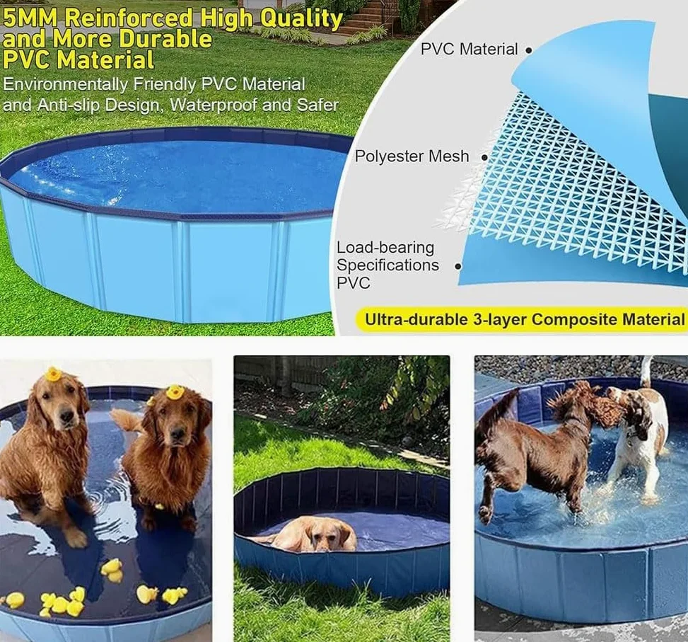 Piscina Per Cani Grandi PVC 2-in-1 | Solida e sicura. Come piscina cani resistente graffi, batte altre piscine per cani nelle giornate in giardino.