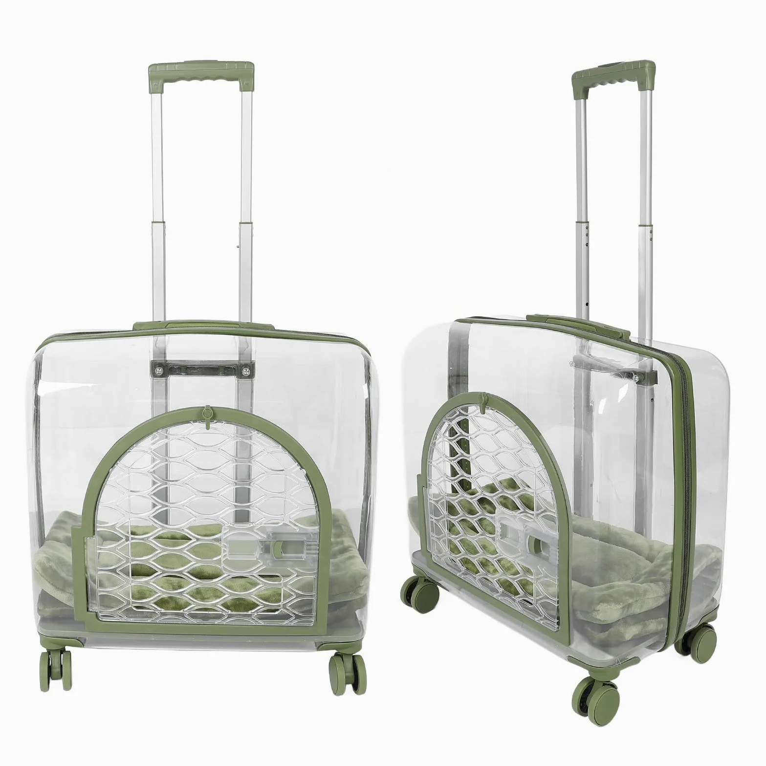 Trasportino Trasparente per Gatti, Trolley Trasparente Traspirante per Animali Domestici Con Manico Telescopico, Ruote E Coperta Bagaglio Rigido Portatile per Gatti per Cani