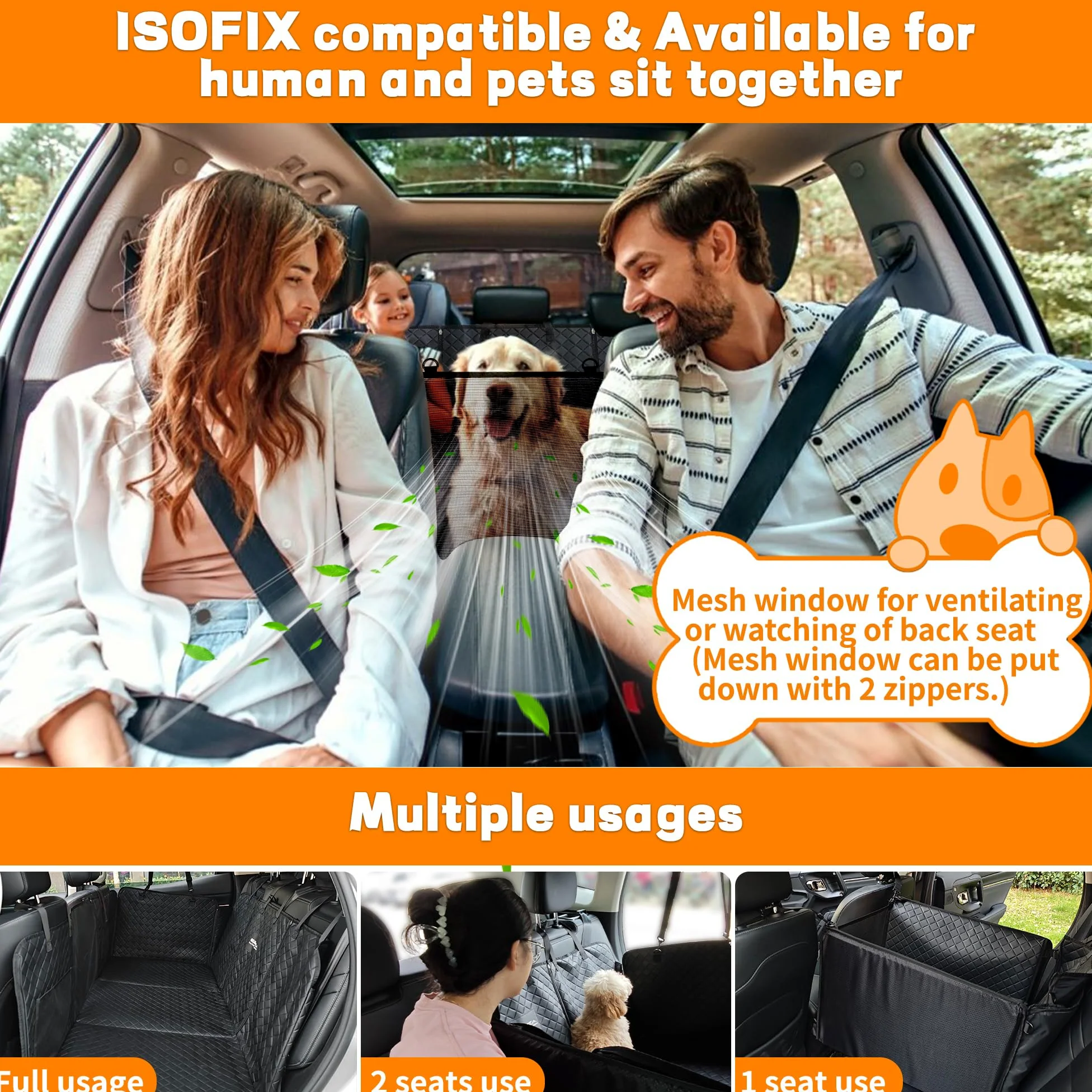 EULANT Coprisedile Auto per Cani con Fondo Rigidi, Robusto Estensore Sedile Posteriore, Divisorio per SUV MPV, Antigraffio e Impermeabile, Carico 200kg