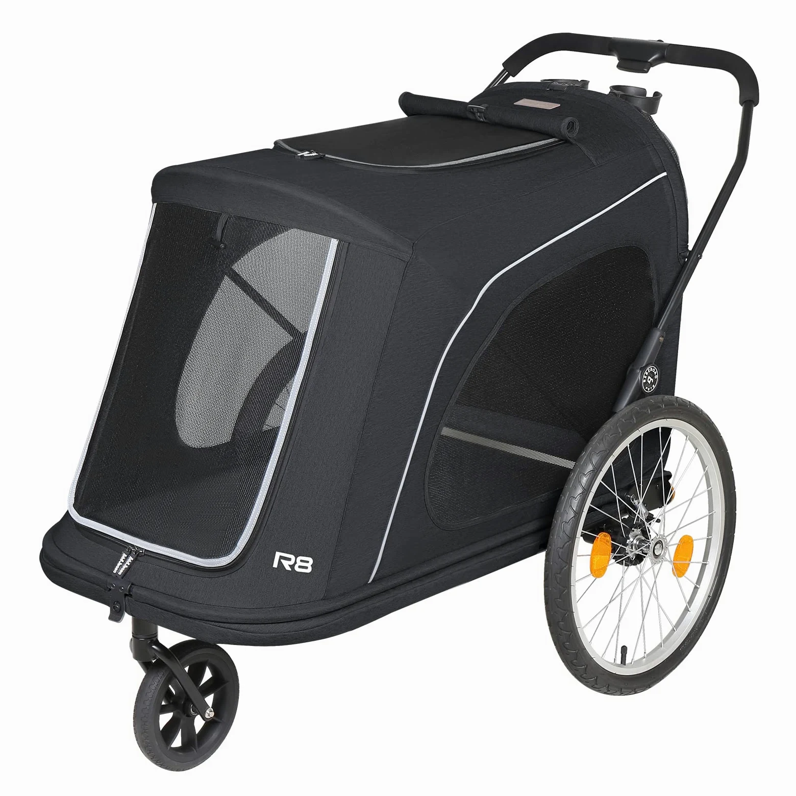 Beberoad 2 in 1 Rimorchio da Bicicletta e Passeggino per Cani, Rimorchio Bici per Cani con Porta Anteriore e Posteriore, Finestre a Rete e Tetto Apribile, Carico Massimo 45 kg