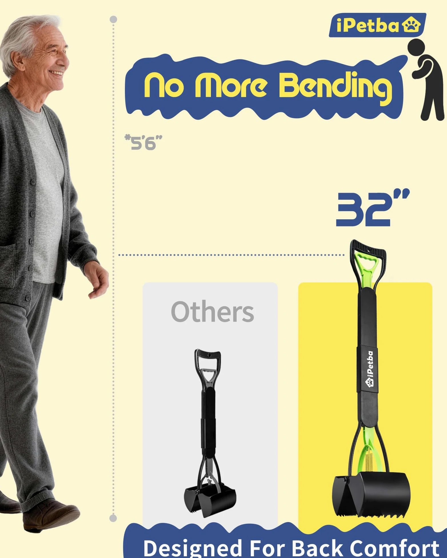 80 cm Raccogli Cacca Cane Manico Lungo Senza Piegarsi Paletta Raccogli Cacca Cani Pieghevole Pooper Scooper per Ghiaia, Terreno, Erba，Lot de 2