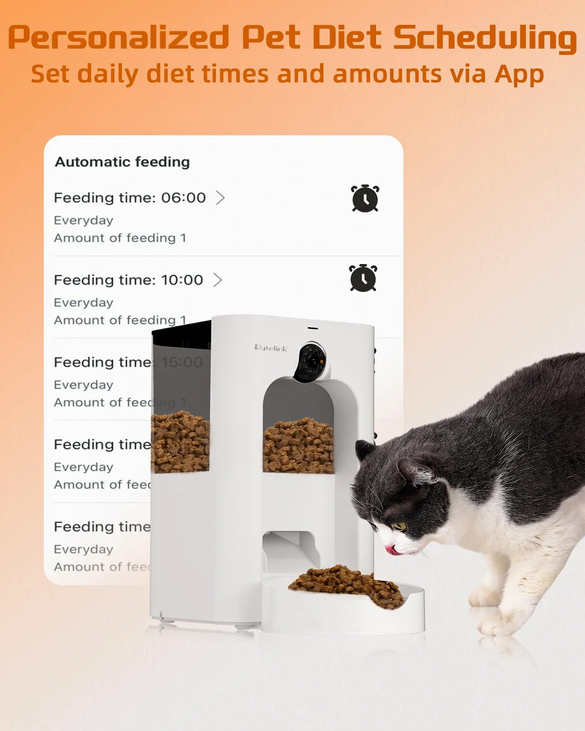 Distributore Automatico Cibo Gatti con Telecamera di Sorveglianza, 4L Dispenser Crocchette Gatto, Gioco Laser, Programma di Alimentazione Personalizzato, 15S Registrazione Vocale, Doppia Alimentazione