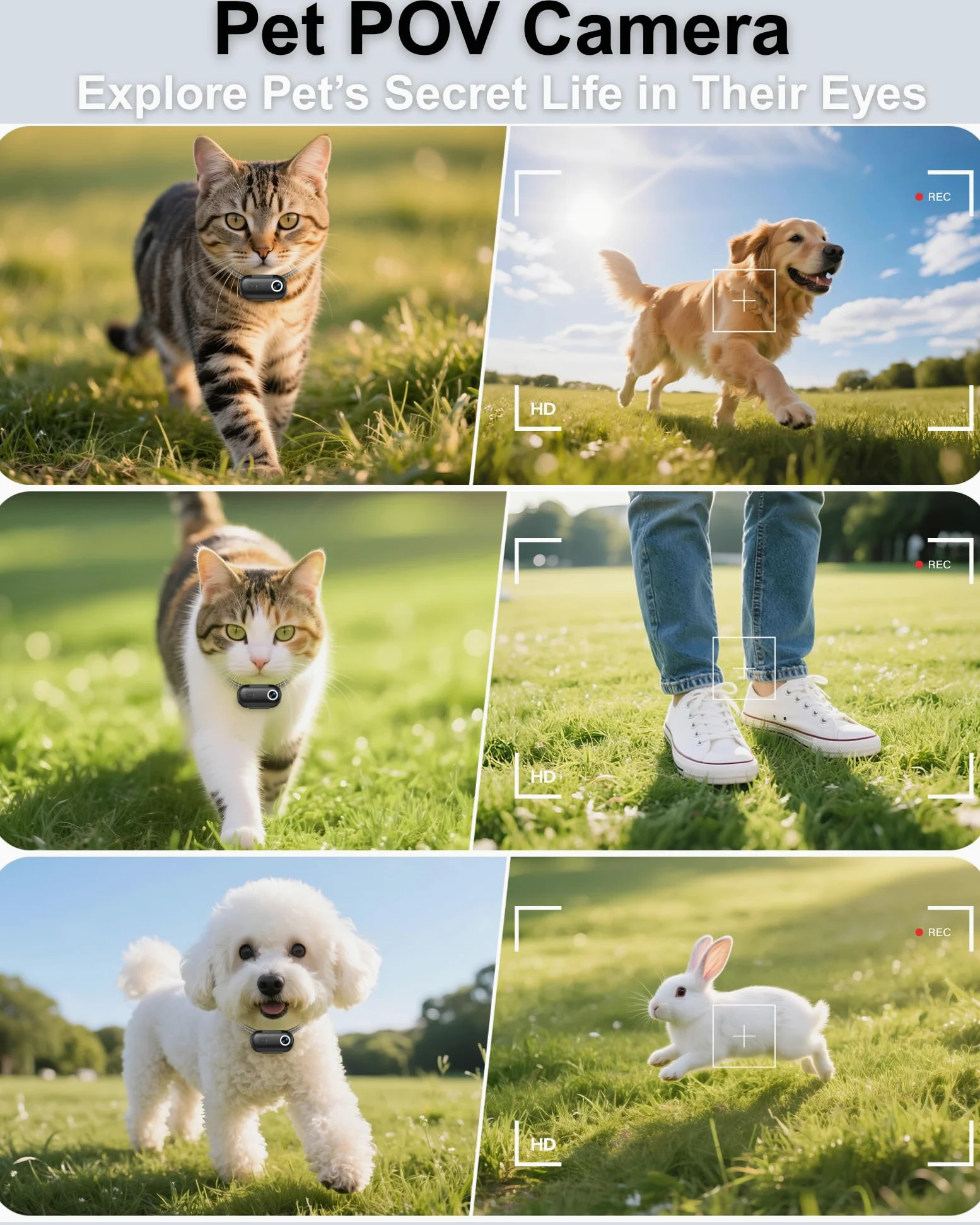 Collare per fotocamera per cani e gatti, 1080p HD registrazione video POV Cam per cani di taglia media e gatti grandi, taglia M, mini action camera ricaricabile con riproduzione USB su PC