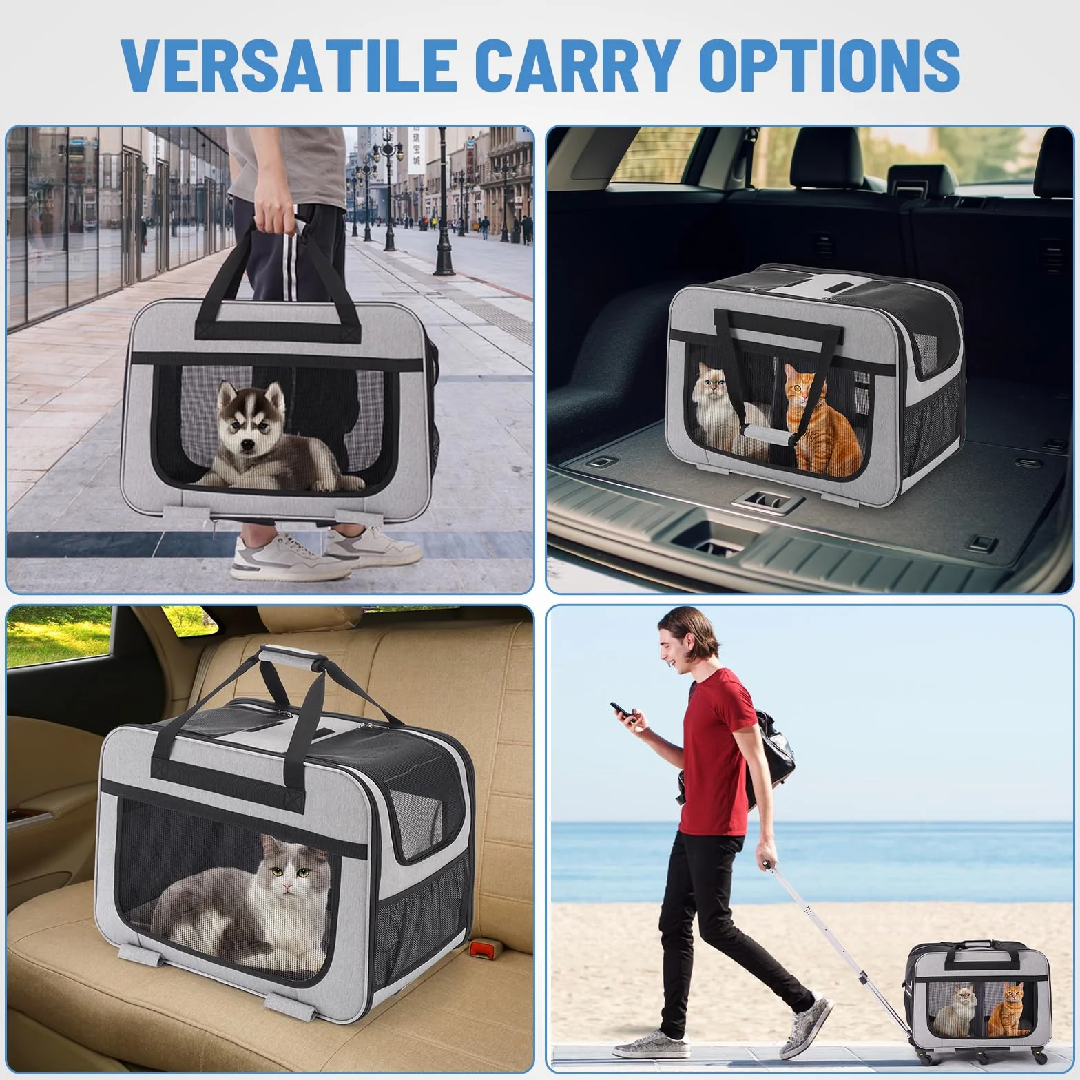 Trasportino Trolley XL per 2 Gatti Grandi o Cani Piccoli, 6 Ruote Stabili, Spazio Ampio 2-in-1, Fino a 20 kg, Con Mesh Traspirante e Manico Telescopico