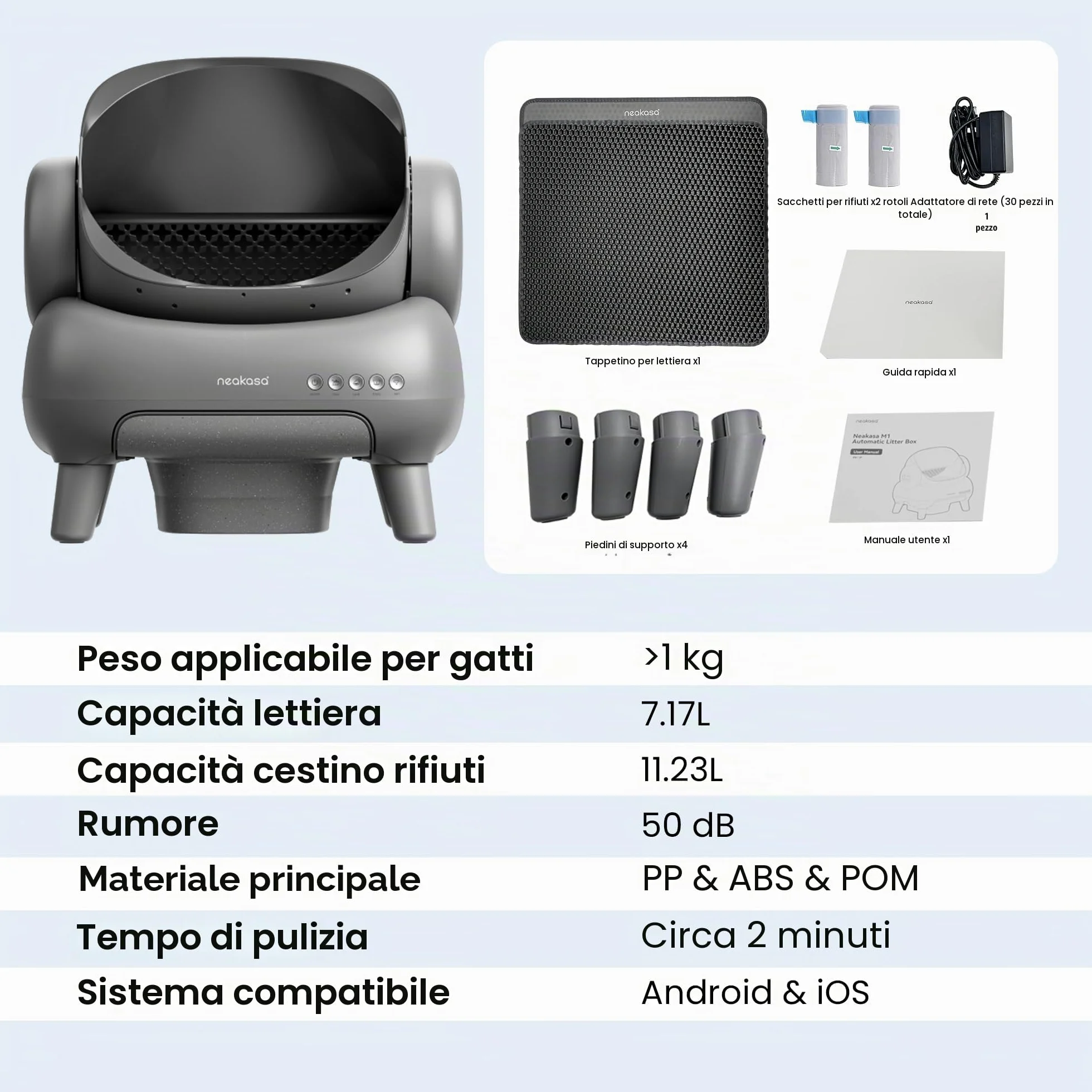 Neakasa M1 Lettiera Gatto Autopulente Aperta Grande XXL, Controllo APP, Smaltimento dei Rifiuti Senza Odori, Sacchetti e Tappeto Lettiera gatto, per Più Gatti