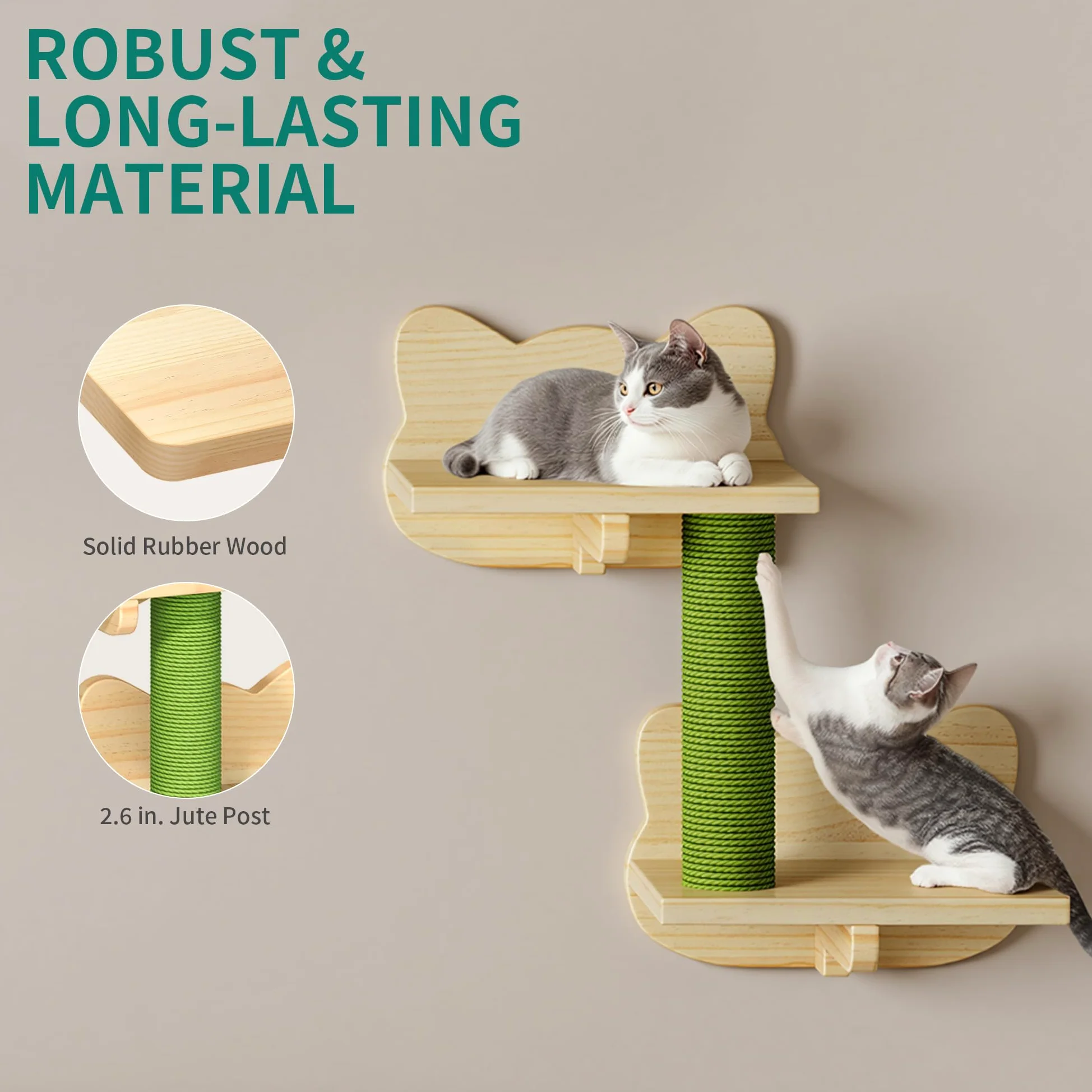 YITAHOME Set da parete per gatti in legno stabile, 5 pezzi, elementi da parete per gatti, con casetta per gatti, per dormire, giocare e riposare