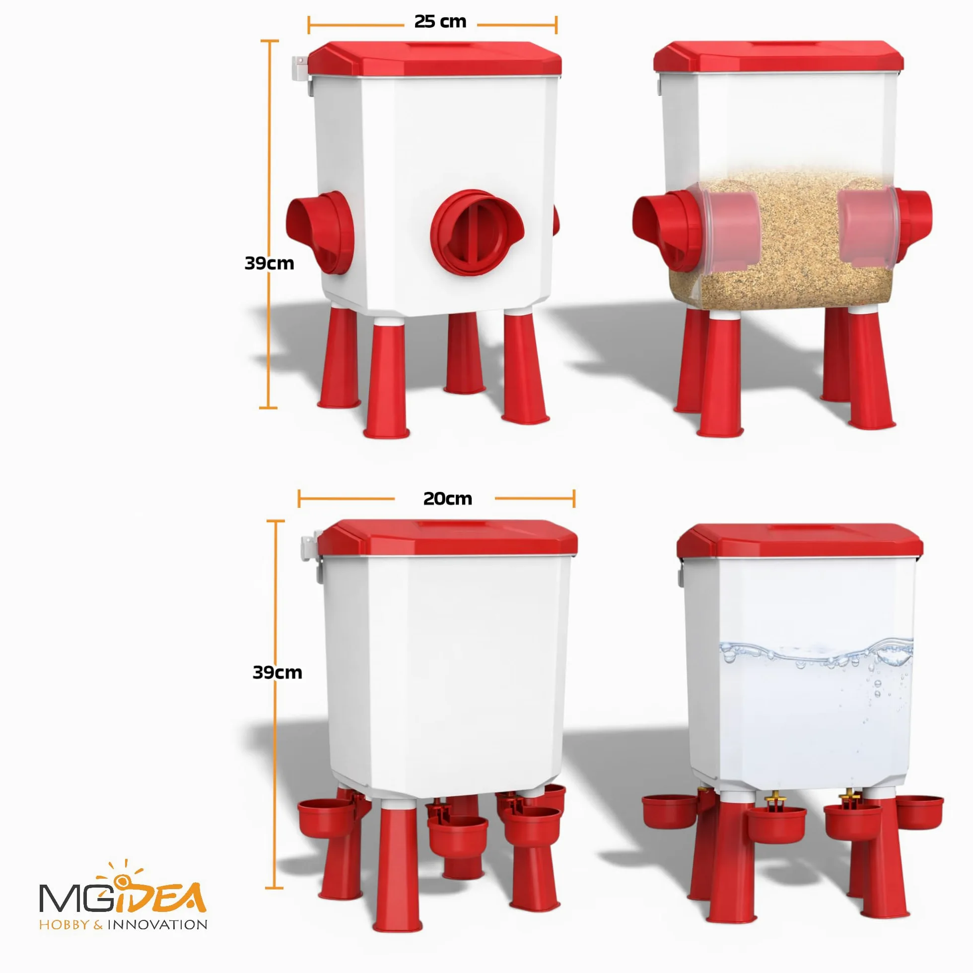 KIT MANGIATOIA ABBEVERATOIO GALLINE DISPENSER AUTOMATICO SISTEMA DISTRIBUTORE ACQUA MANGIME POLLAIO REGOLABILE GIARDINO PULCINI (8 Kg + 7 Lt)