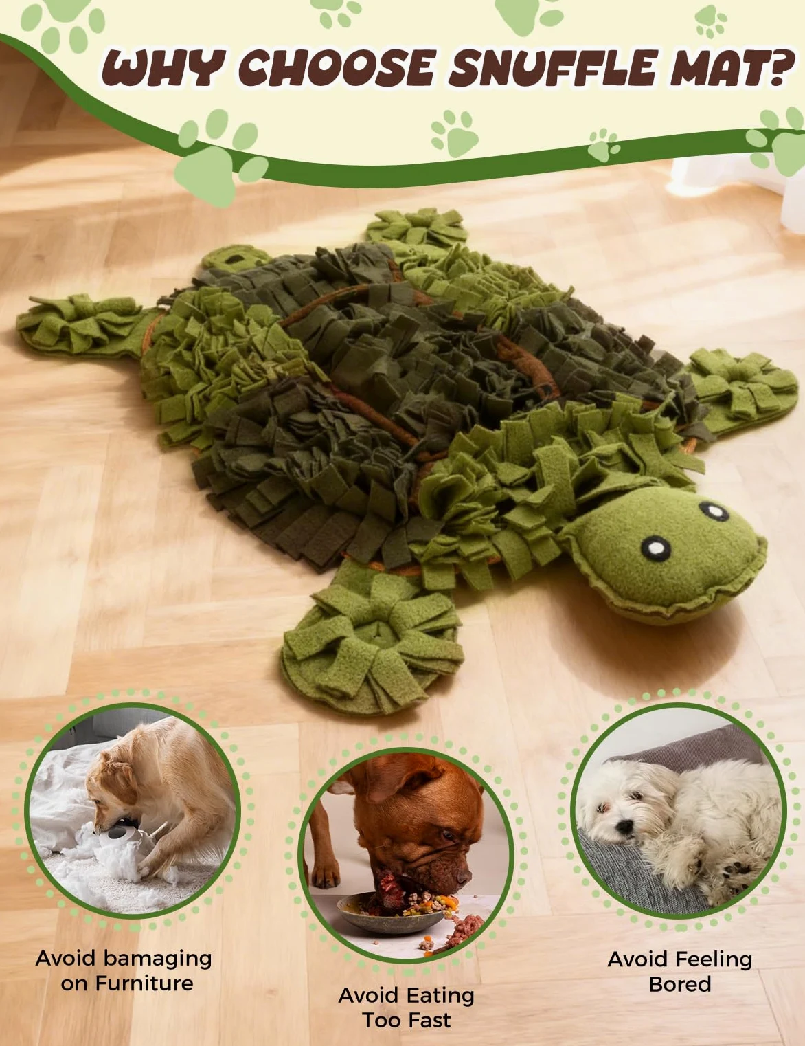 Tappetino da fiuto per cani, design tartaruga, 70 x 57 cm, grande tappetino per il fiuto per cani, tappetino per cibo per cani con alimentazione lenta, arricchimento mentale per stimolazione