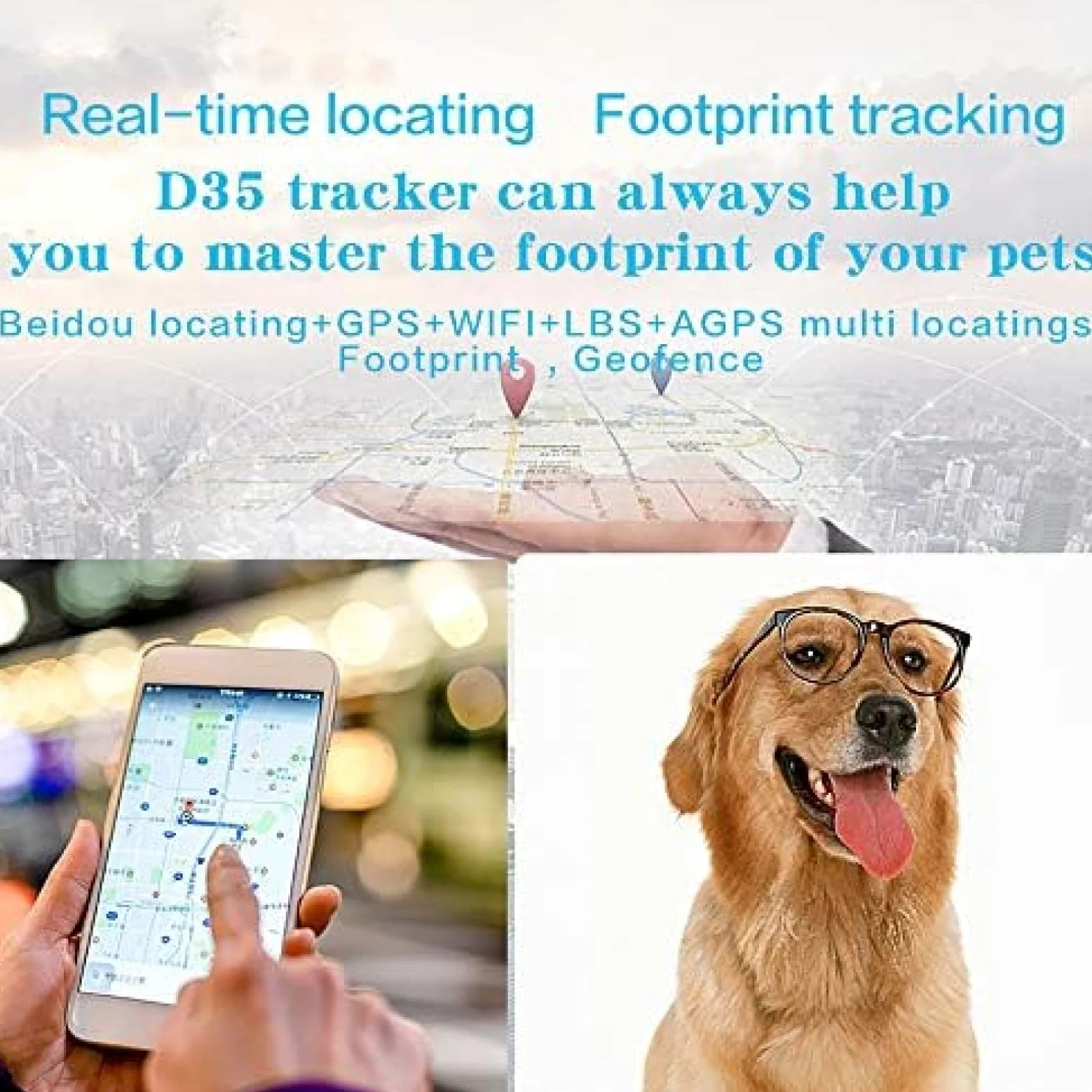 Localizzatore GPS per Cani, Smart Tracker per Cani, Collare per Cani Smart Mini GPS Tracker per Animali Domestici, Leggero, Portata illimitata, Monitor di attività, Impermeabile, Nessun Cost