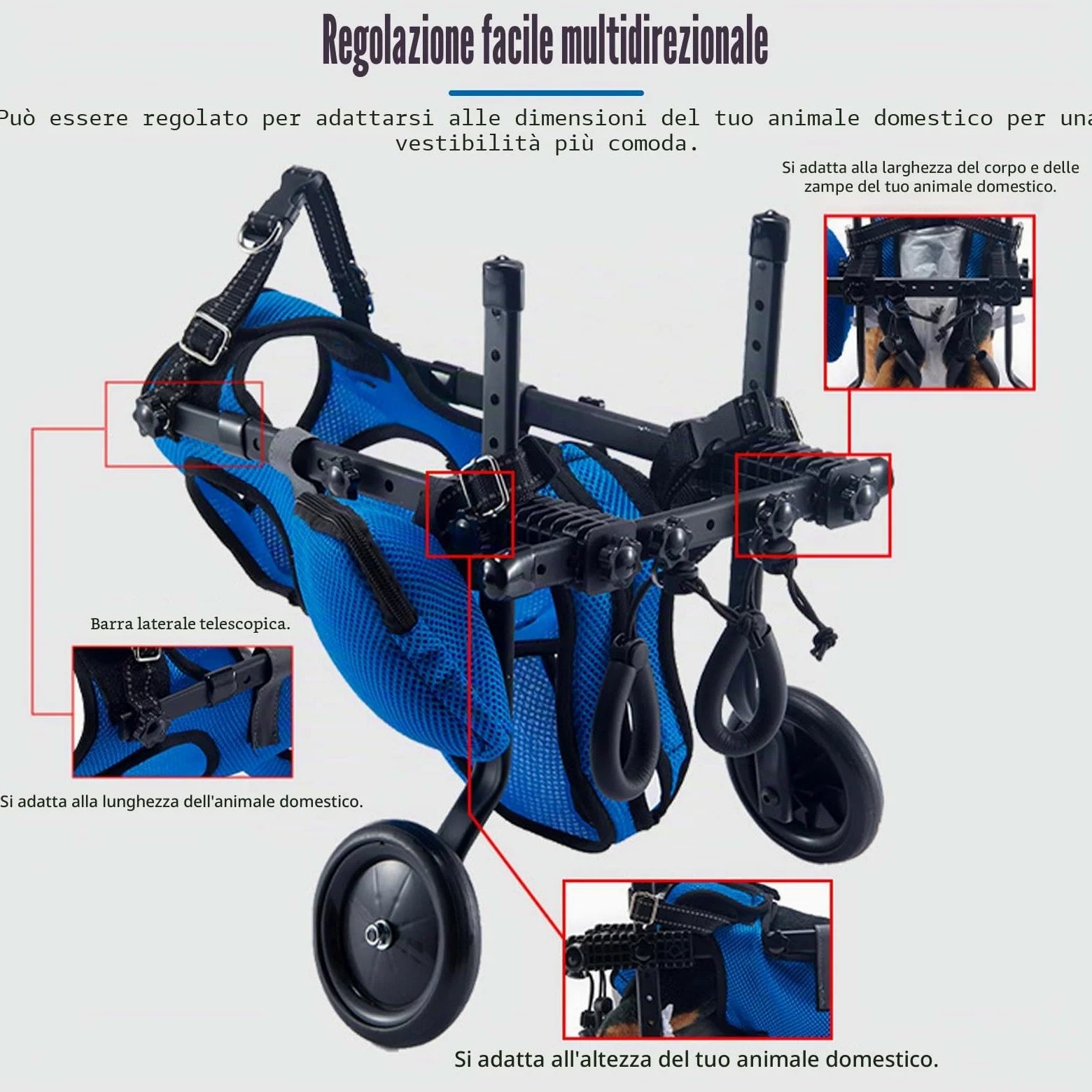 Sedia a rotelle per cani per le gambe posteriori, supporta la guarigione, regolabile 2 ruote, passeggino per cani e sedia a rotelle per piccoli feriti, disabili, paralizzati o sulle zampe