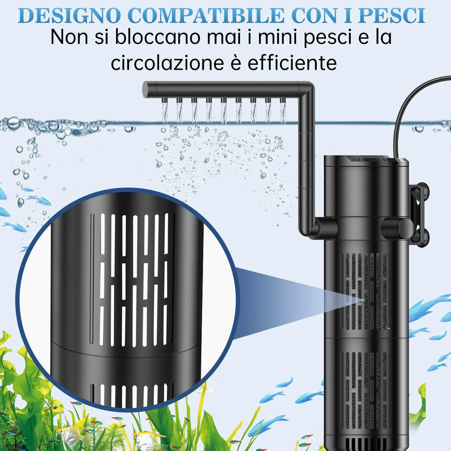 Filtro Acquario Interno, 12W Flusso Regolabile Filtro per Acquario 800 L/H, Pompa Acquario per Acquari da 30 a 200L