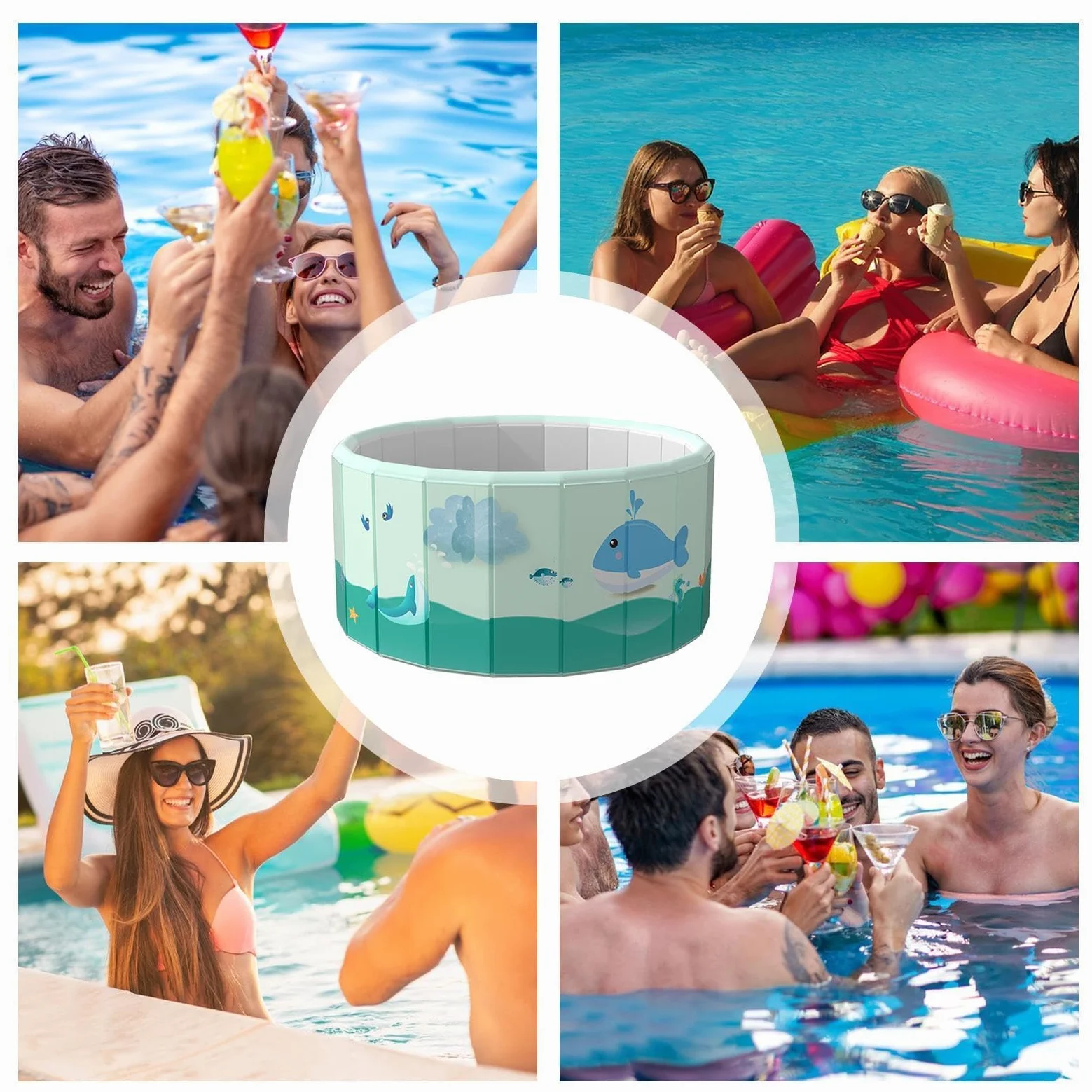 Piscina pieghevole senza gonfiaggio, piscina portatile in PVC per bambini | Piscina pieghevole non gonfiabile in PVC, per bambini, adulti, cani, giardino, terrazza, estate, divertimento in acqua