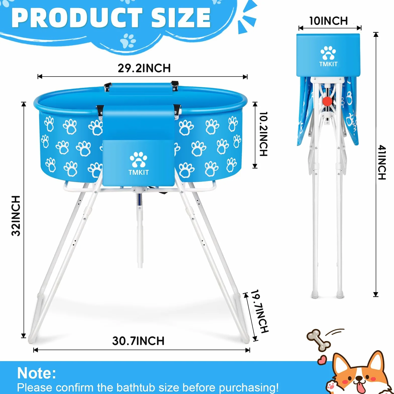 Vasca da Bagno per Cani, Vasca da Bagno Professionale rialzata per Cani, Doccia e toelettatura, Portatile, Pieghevole con Blocco di Sicurezza, Stazione di Lavaggio per Animali Domestici di