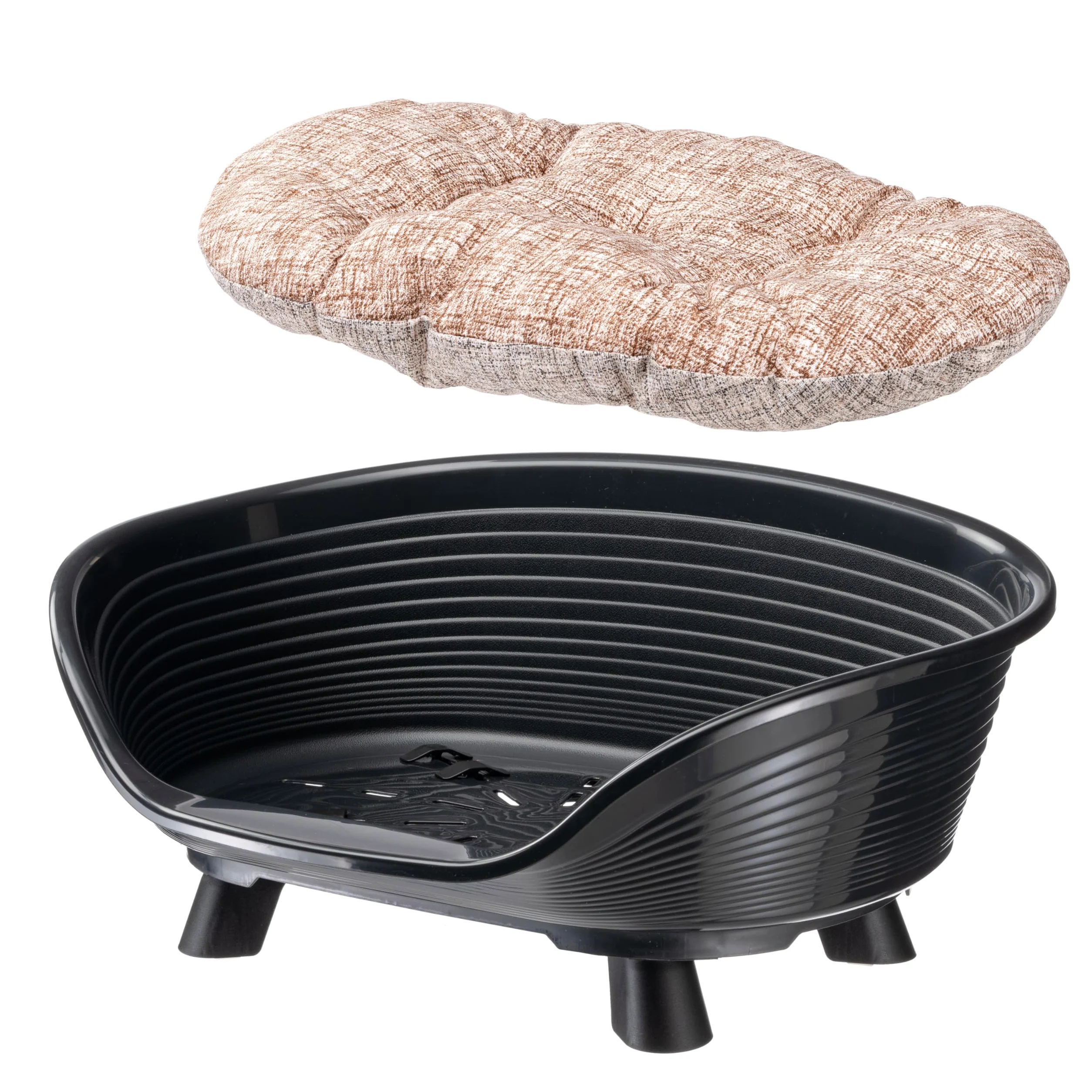 Ferplast Cuccia Cane e Gatto con Cuscino in Cotone, Cuccia Rialzata, Lettino per Cani Gatti da Interno, Traspirante e Antiscivolo, THRONE 61,5 x 45 x h 26 cm, Nero