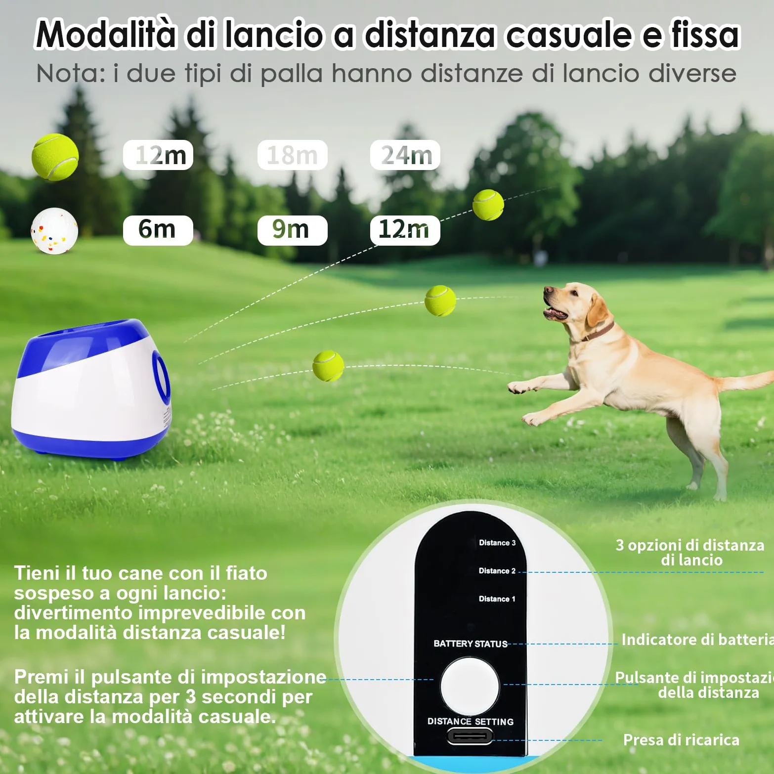 Lancia Palline per Cani Automatica Interattiva Spara Palline per Cani di Taglia Grande e Media, Palline da Tennis Incluse