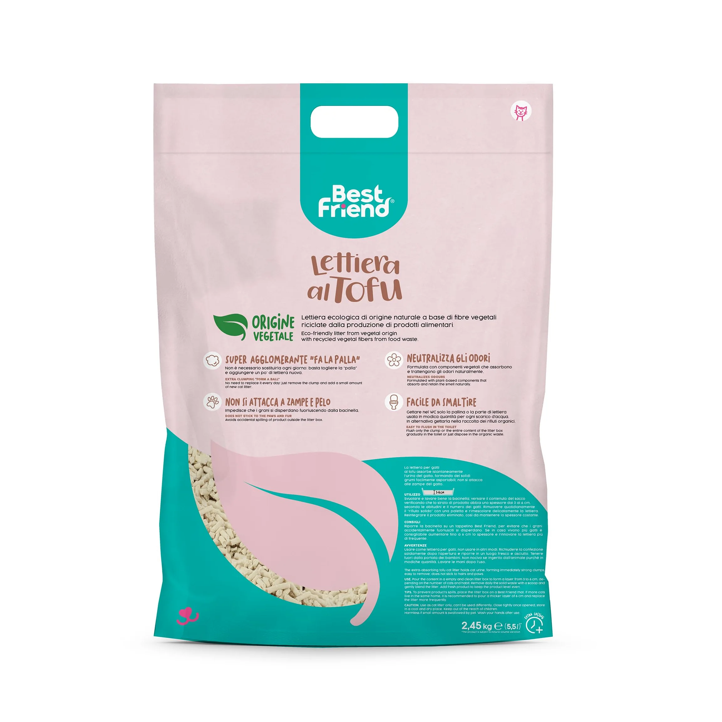 Best Friend - lettiera per gatti al tofu da 5,5 l Agglomerante e Vegetale. Fino a 30 giorni di utilizzo. Si smaltisce nell'organico o nel wc. Sabbia gatti anti odore Classica,
